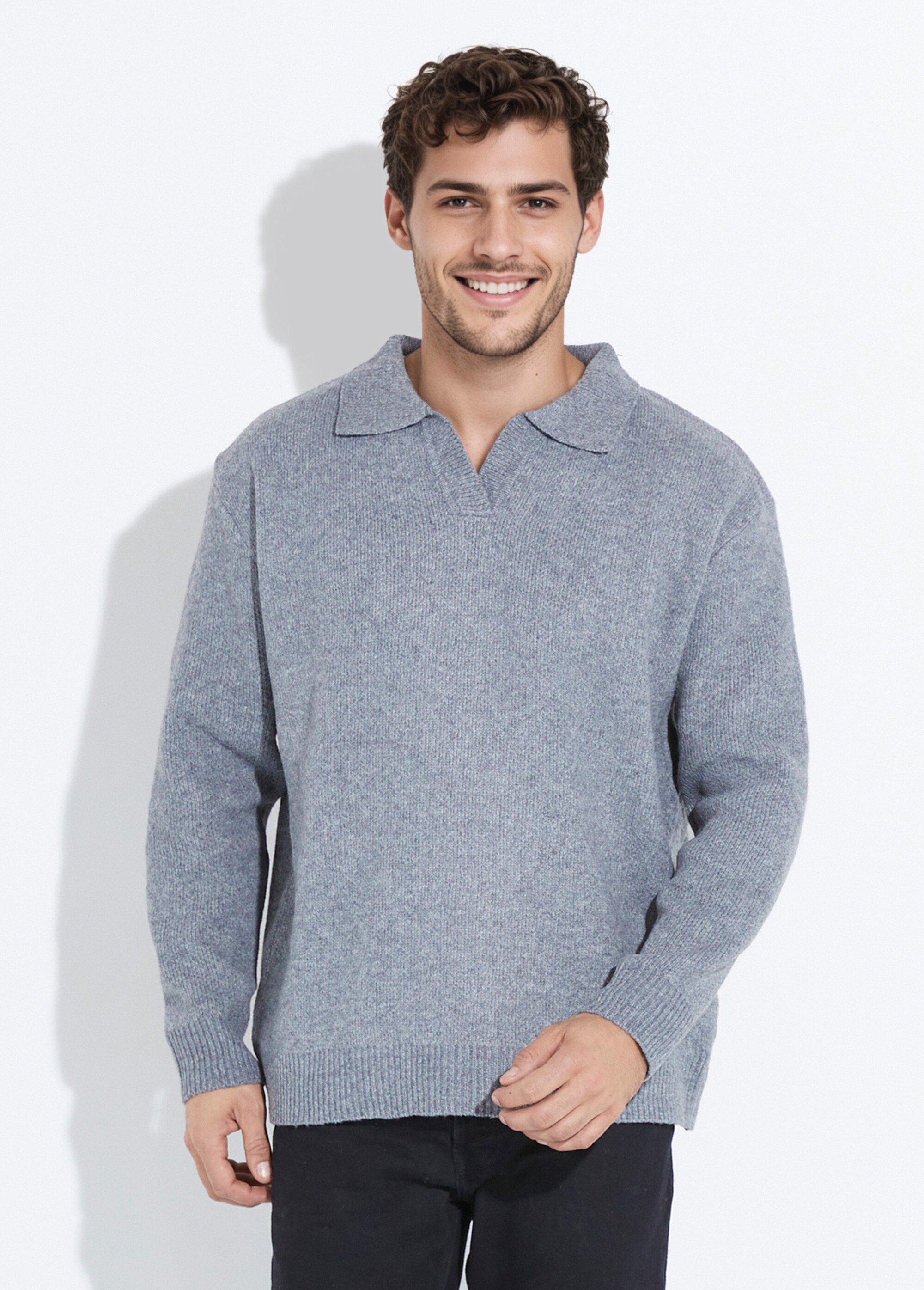 Pull en maille avec col polo Homme Gris FRICF-X82020 FA1