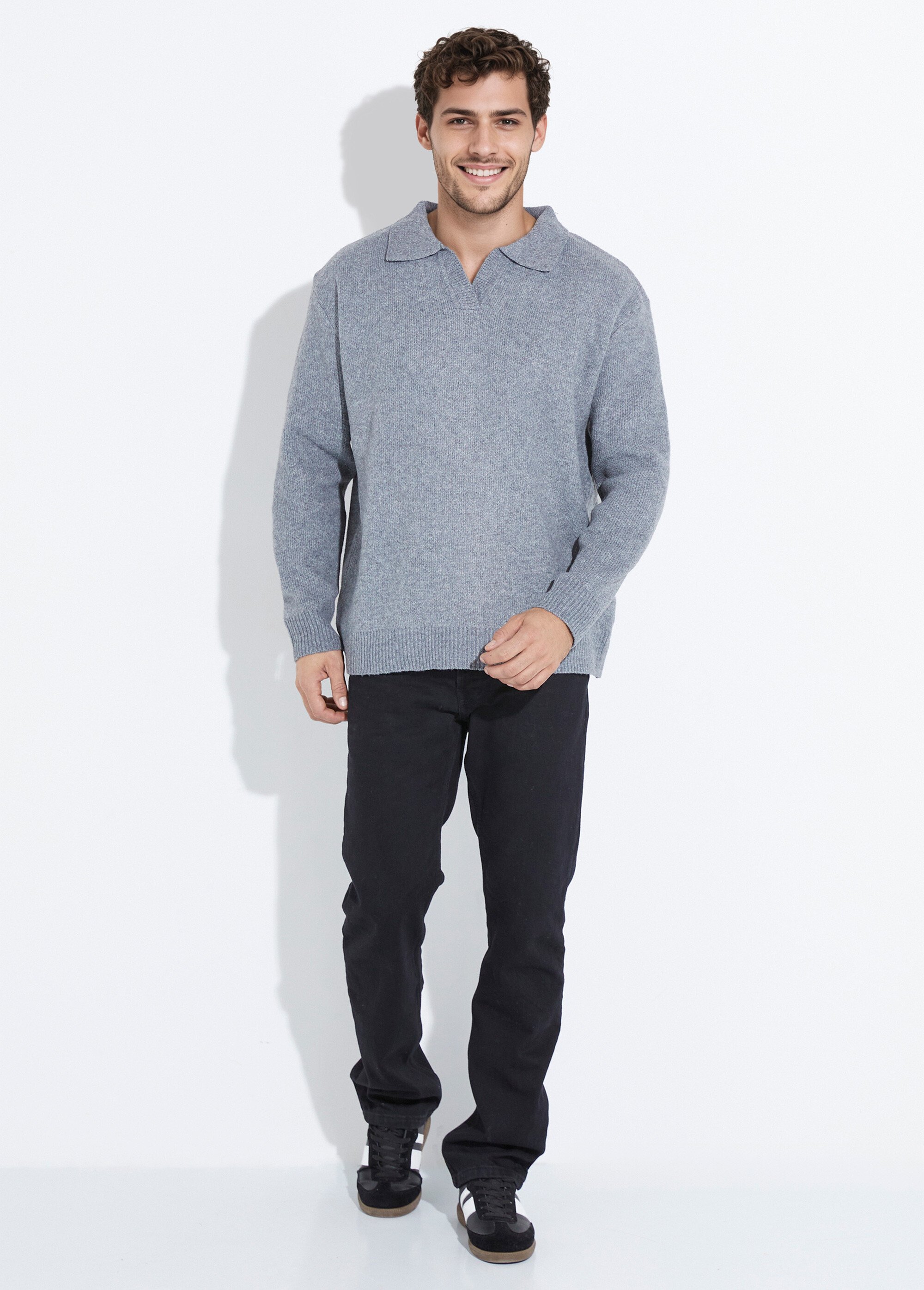 Pull en maille avec col polo Homme Gris FRICF-X82020 SF1