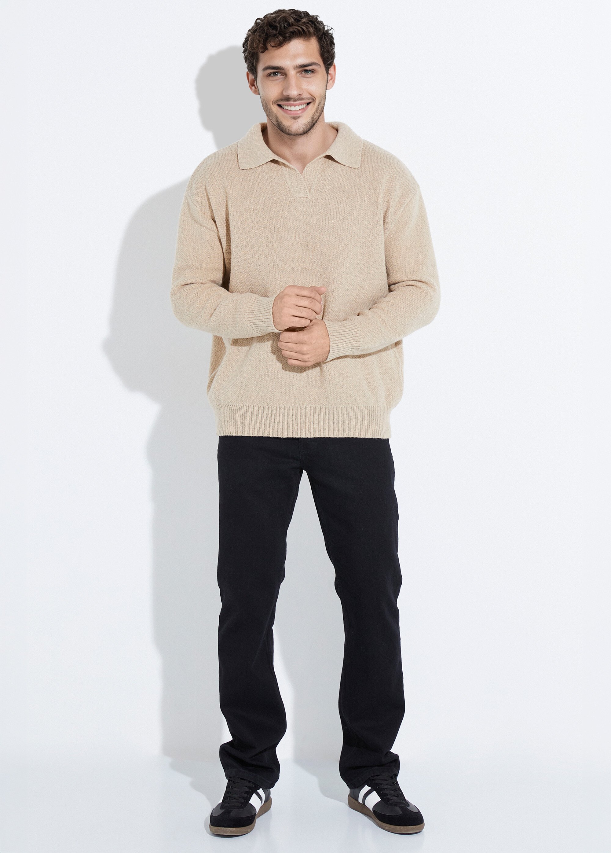 Pull en maille avec col polo Homme Beige FRICF-X82020 SF1