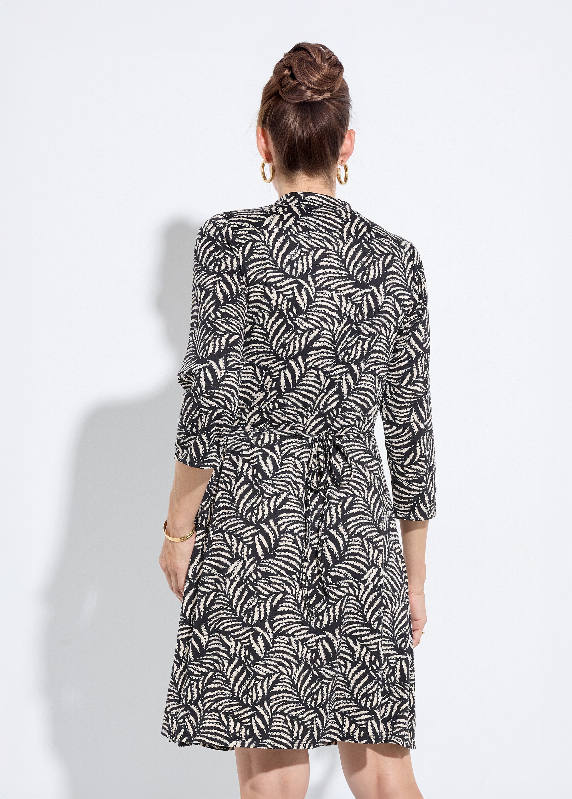 Robe cache coeur fluide motif feuillage Femme Noir FI-PAULIFEU DO1