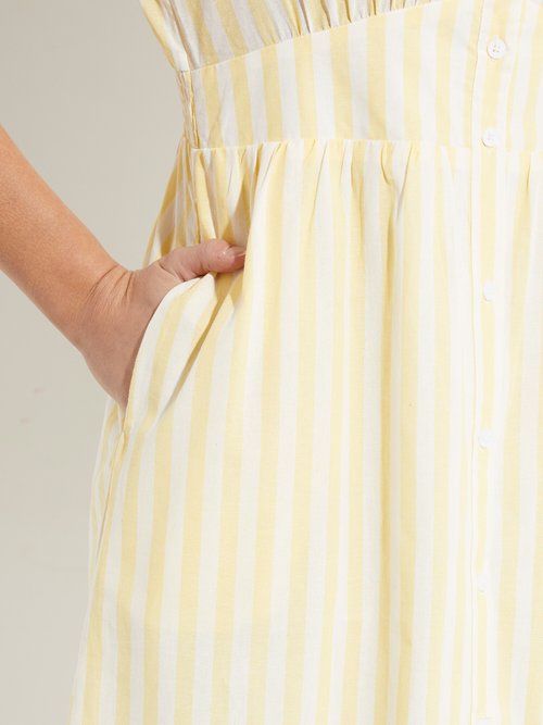 Robe taille haute pur coton à rayures Femme Jaune IA-Q3273 DE2