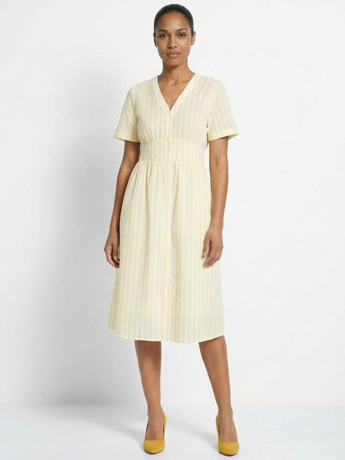 Robe taille haute pur coton à rayures Femme Jaune IA-Q3273 FA1