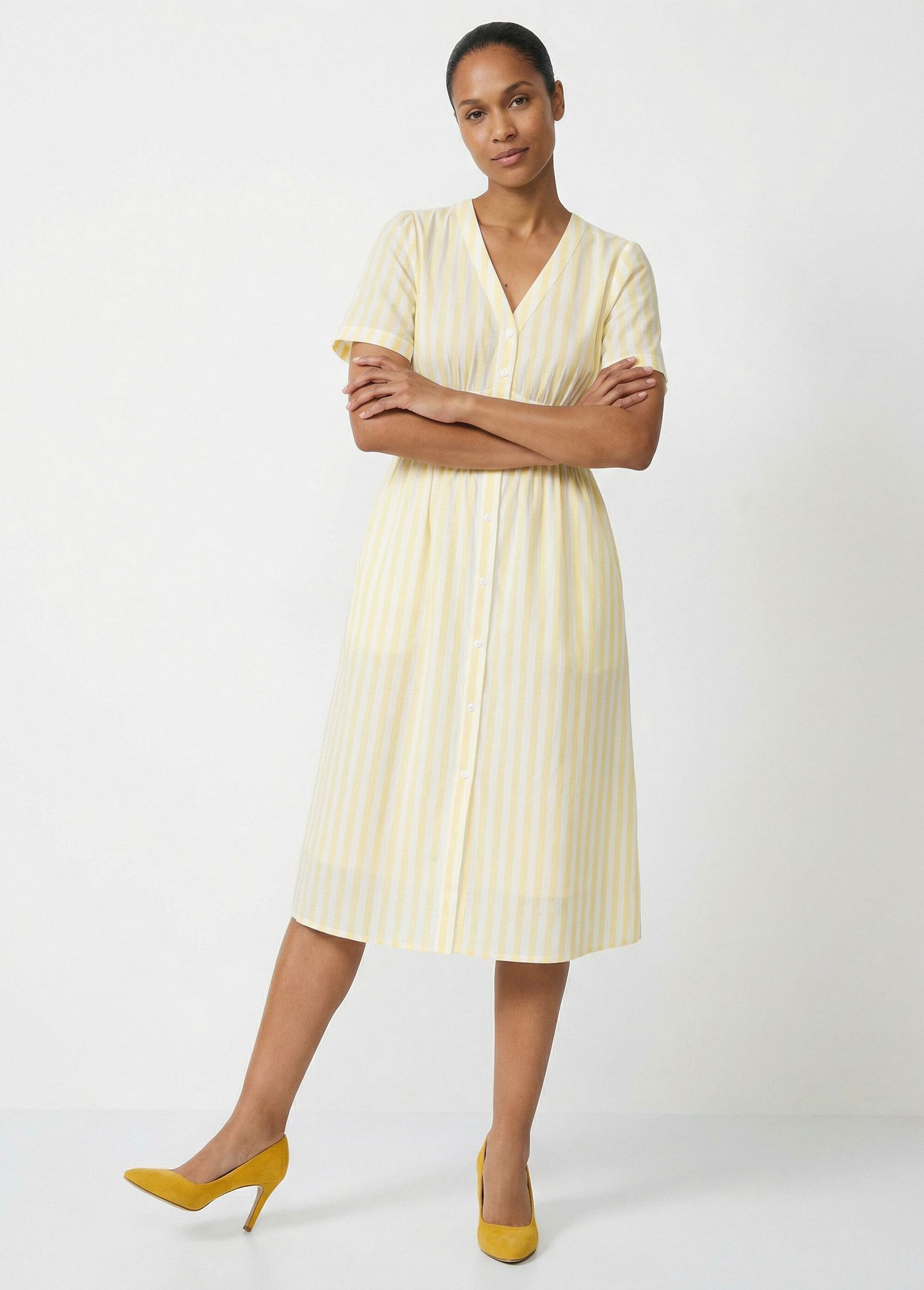 Robe taille haute pur coton à rayures Femme Jaune IA-Q3273 MV1