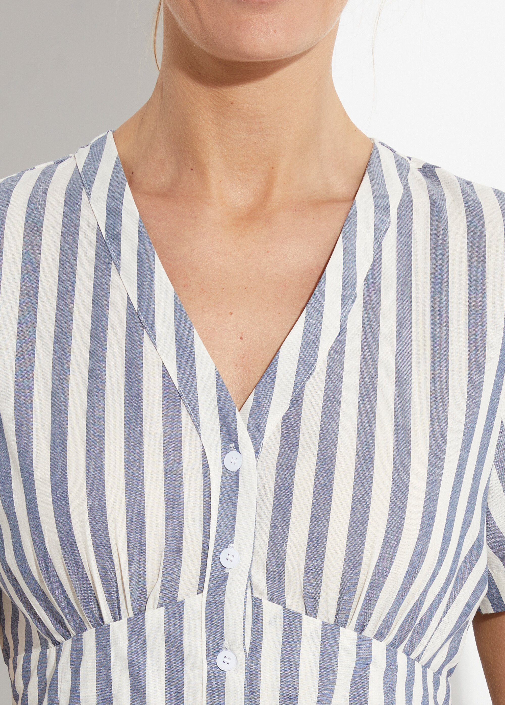 Robe taille haute pur coton à rayures