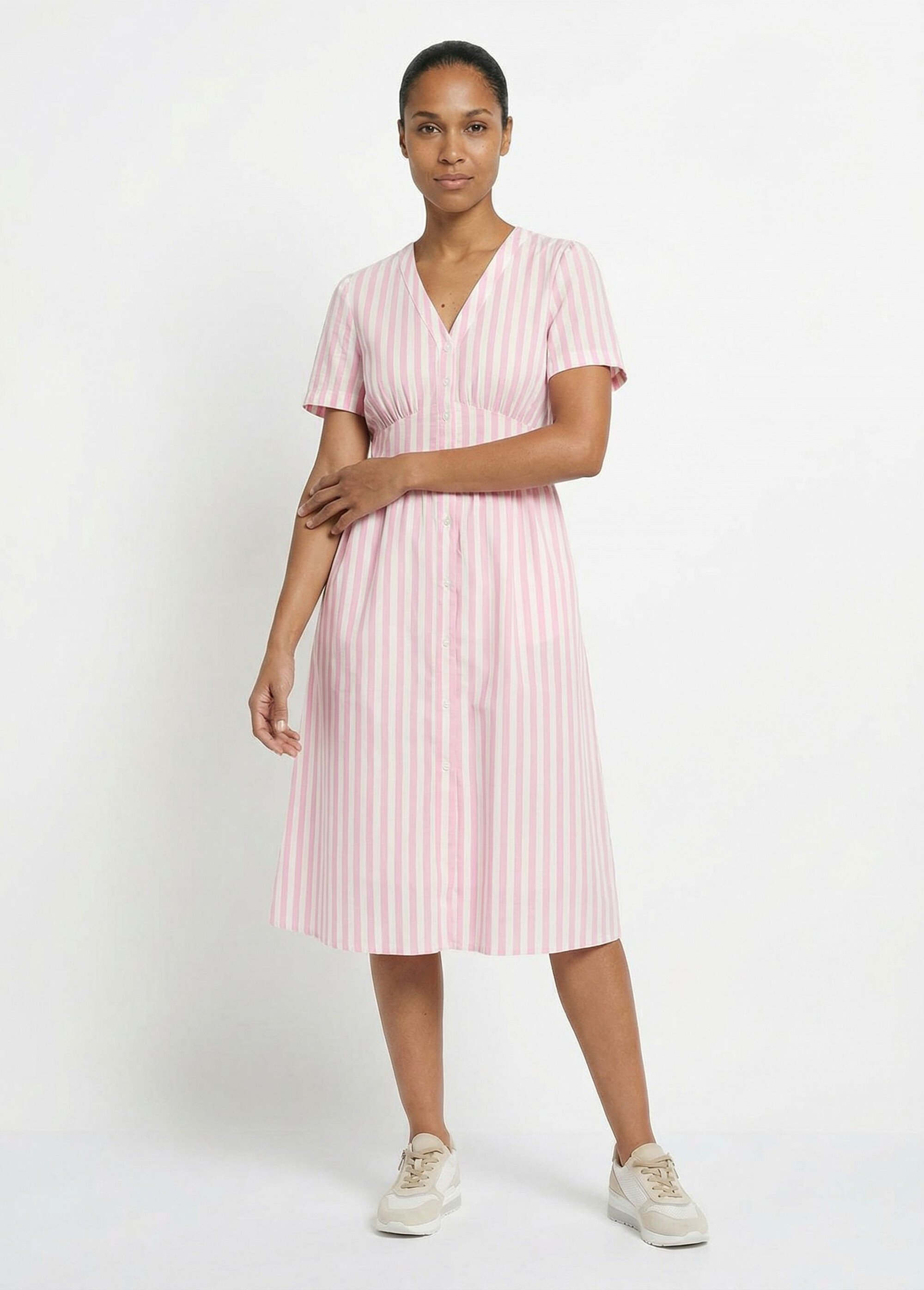 Robe taille haute pur coton à rayures Femme Rose IA-Q3273 MV1