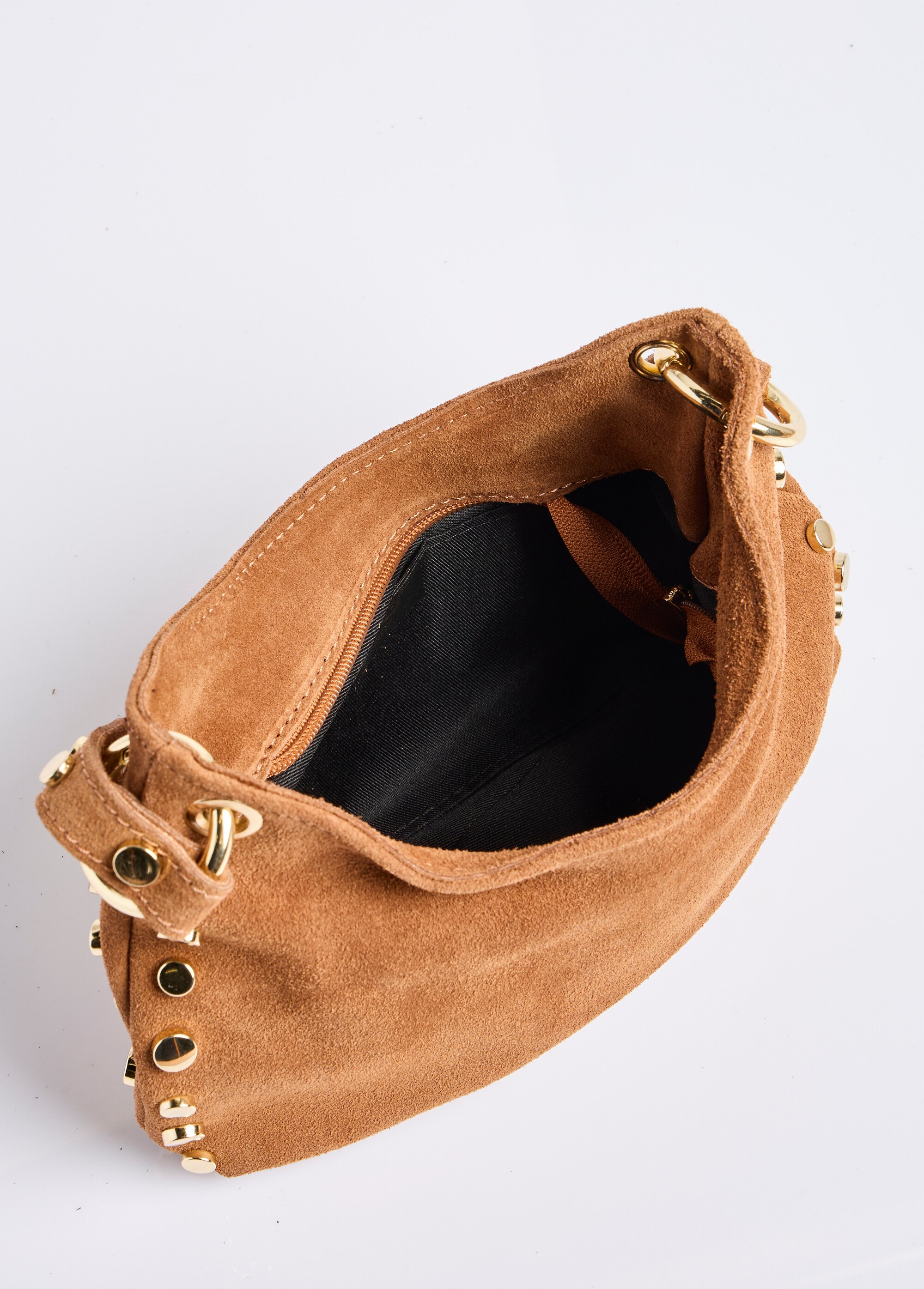 Sac daim porté épaule avec clous métal Femme Marron BAG-CUIR OV1