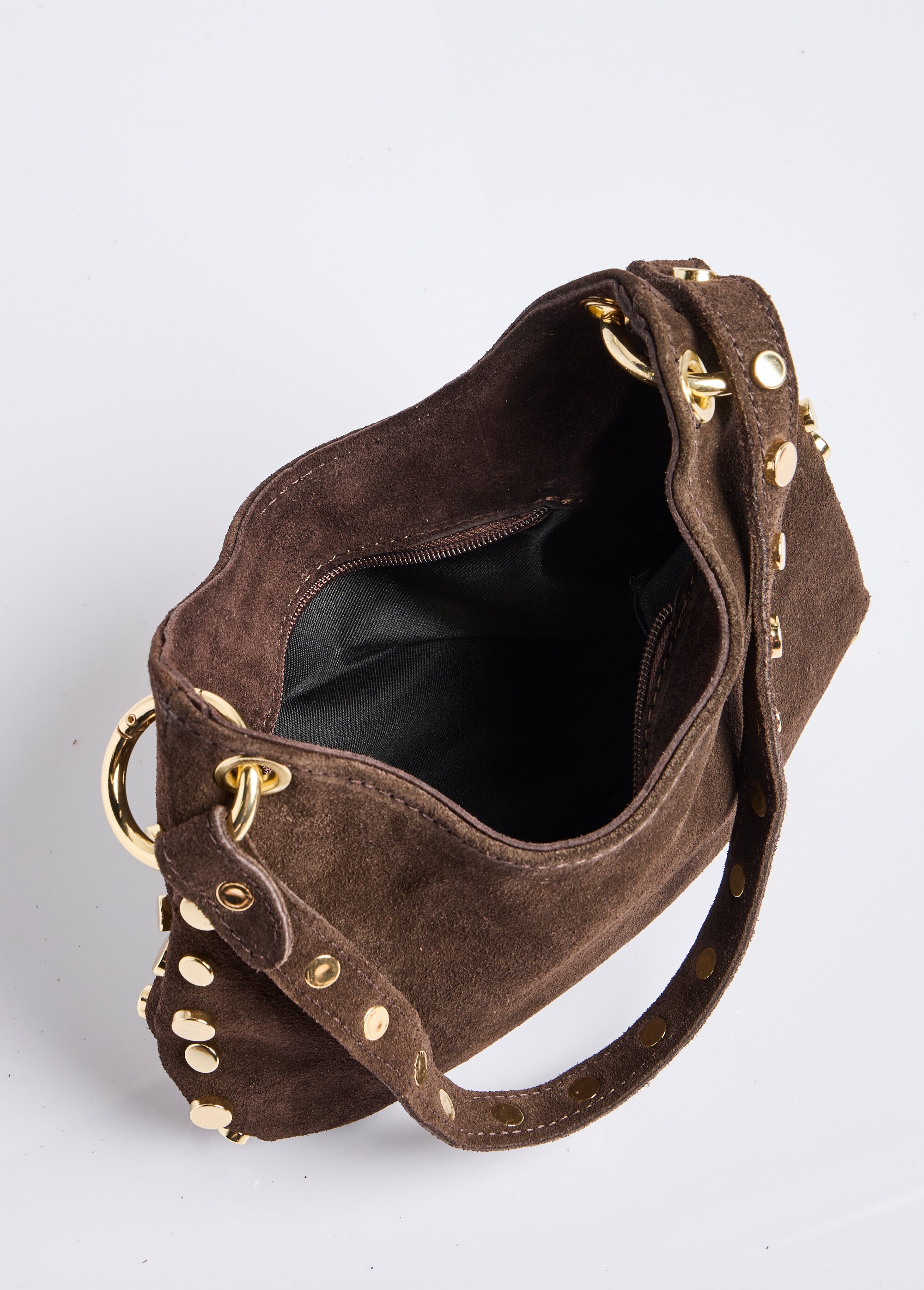 Sac daim porté épaule avec clous métal Femme Marron BAG-CUIR OV1