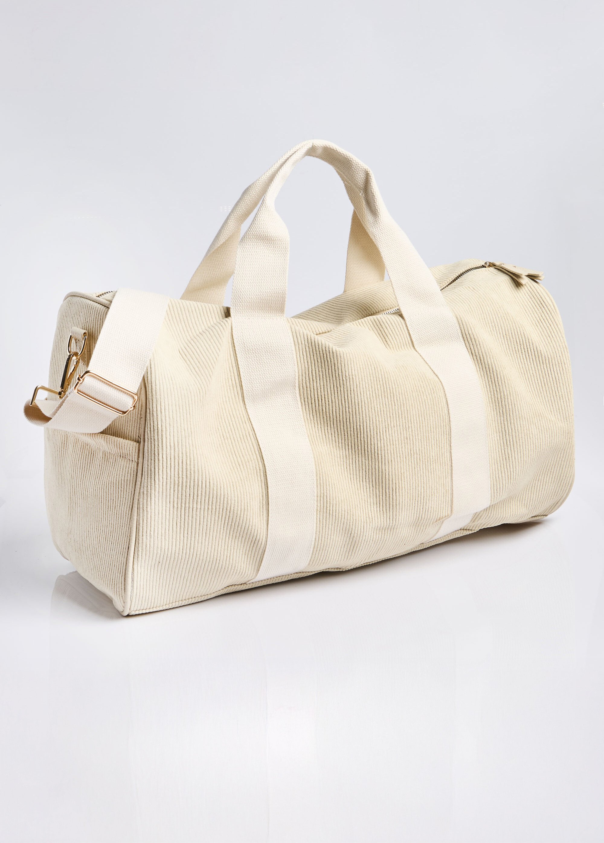 Sac forme polochon en velours cotelé Femme Beige BAG-F800 DO1