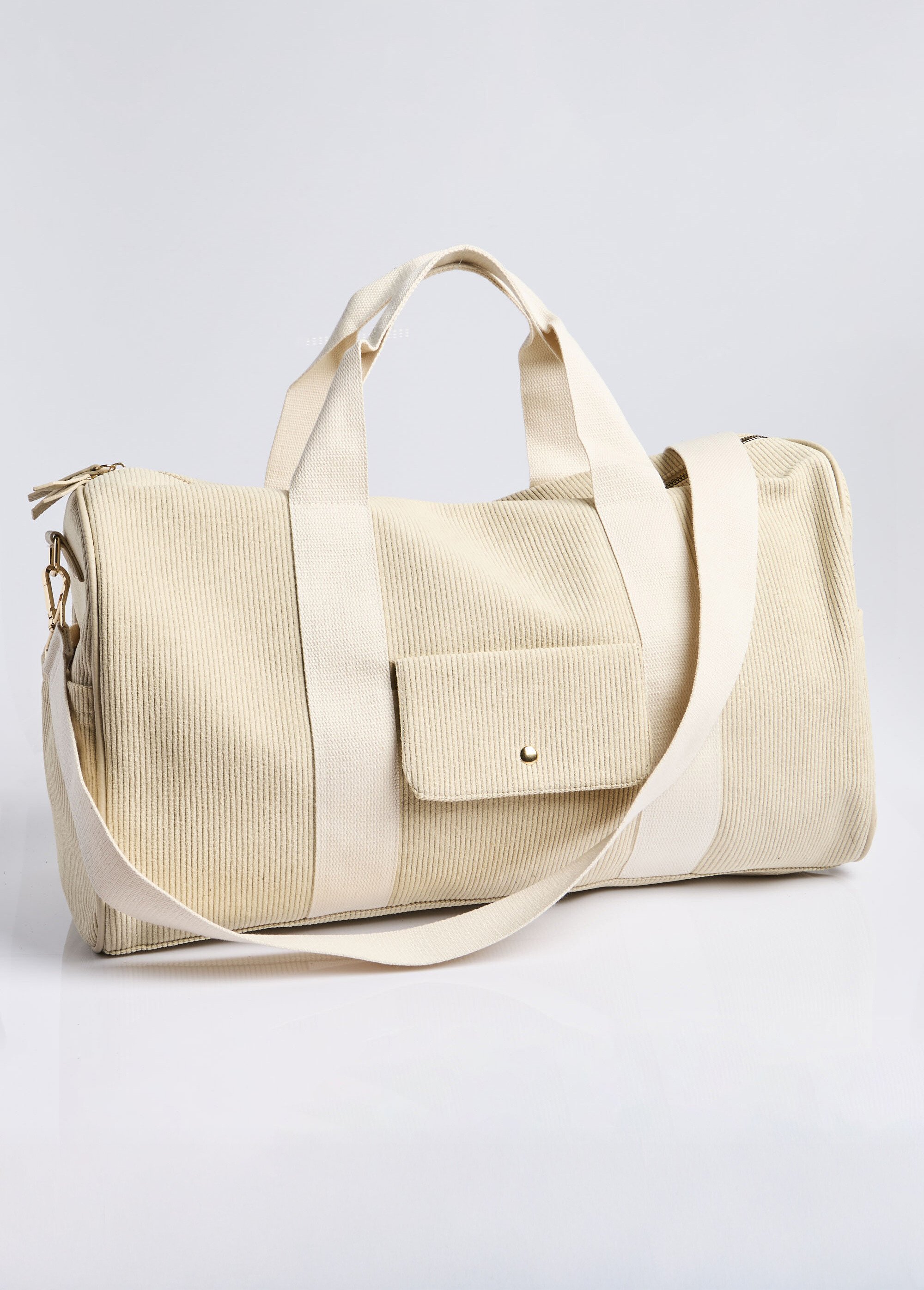 Sac forme polochon en velours cotelé Femme Beige BAG-F800 FA1