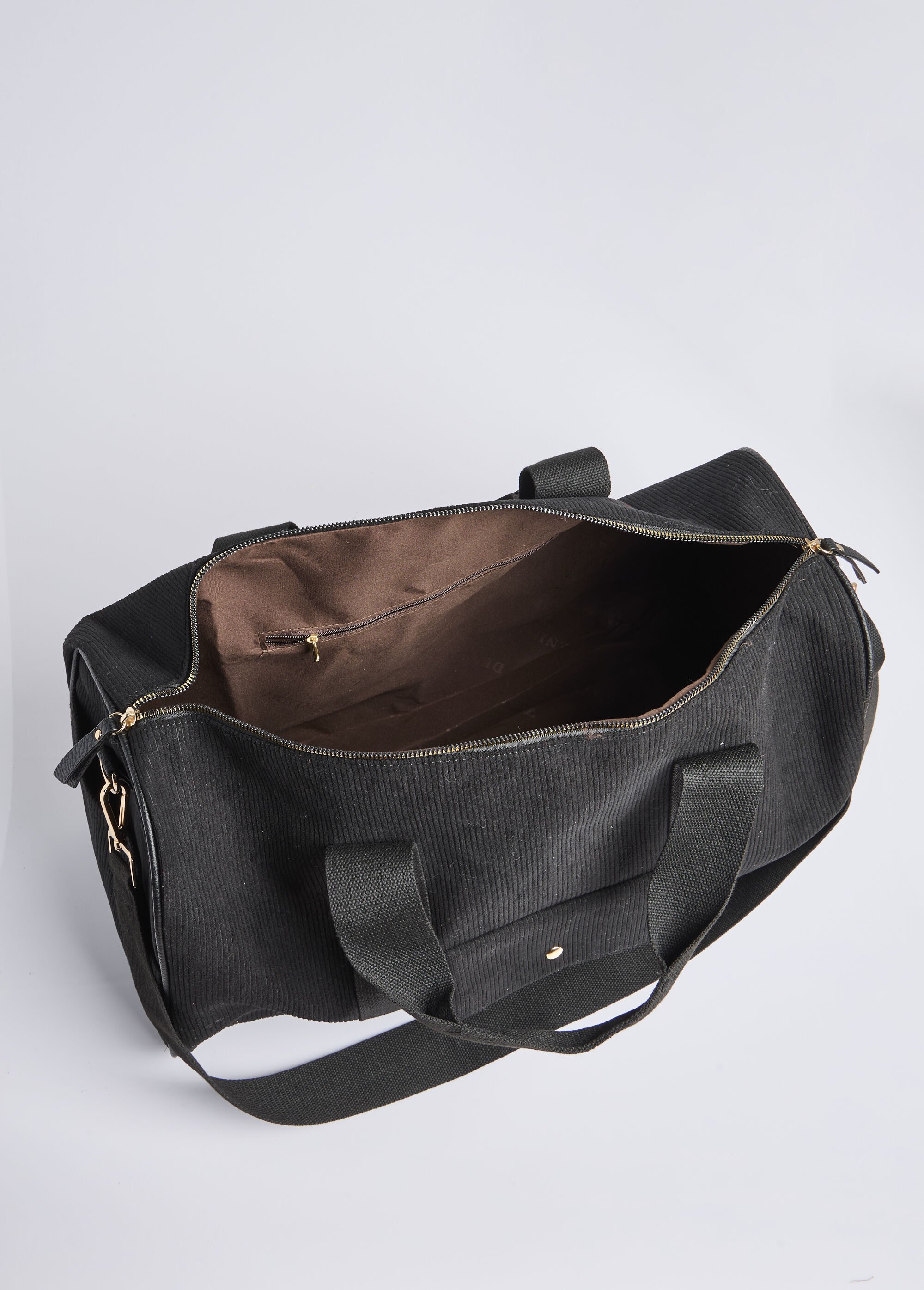 Sac forme polochon en velours cotelé