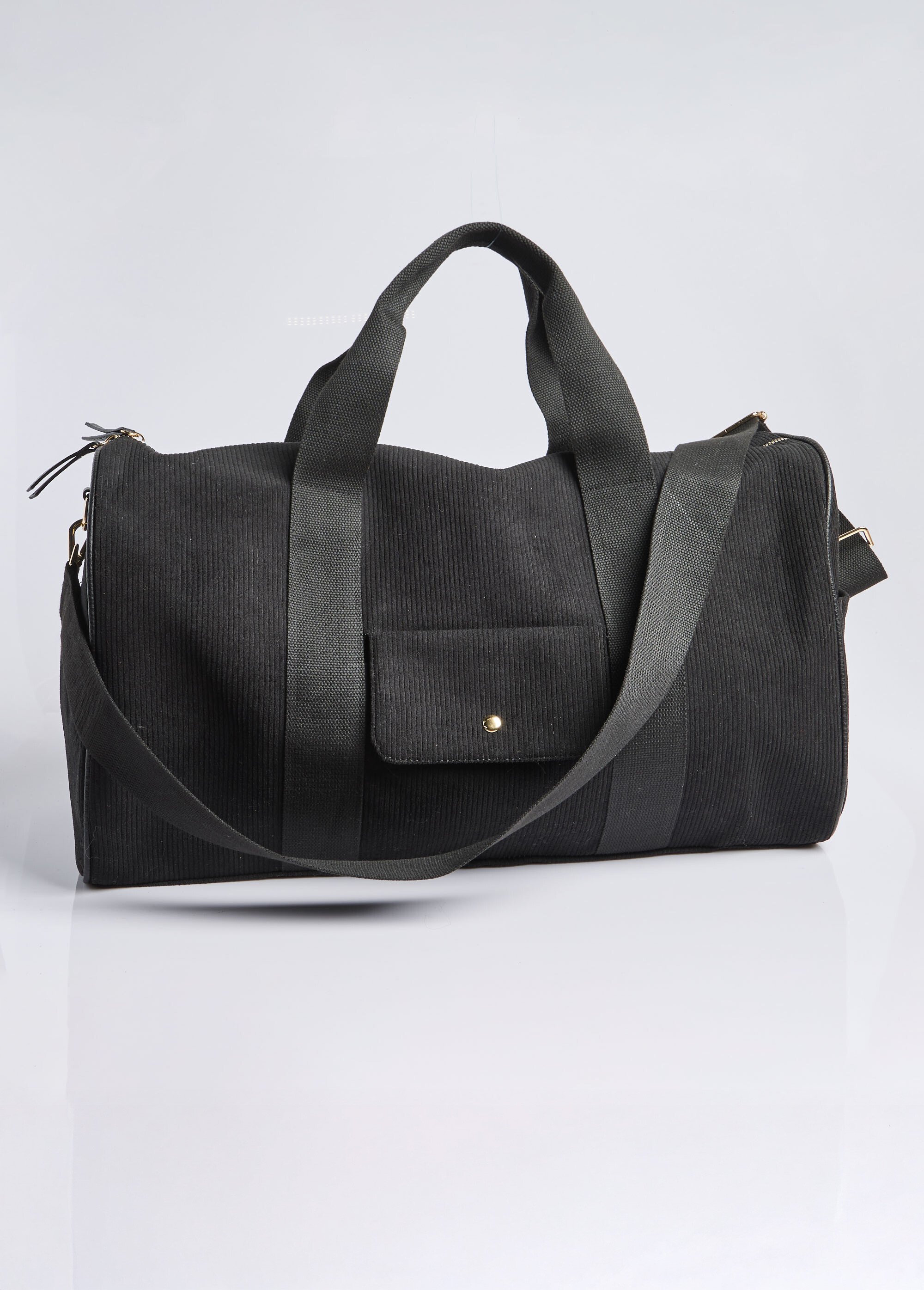Sac forme polochon en velours cotelé Femme Noir BAG-F800 FA1