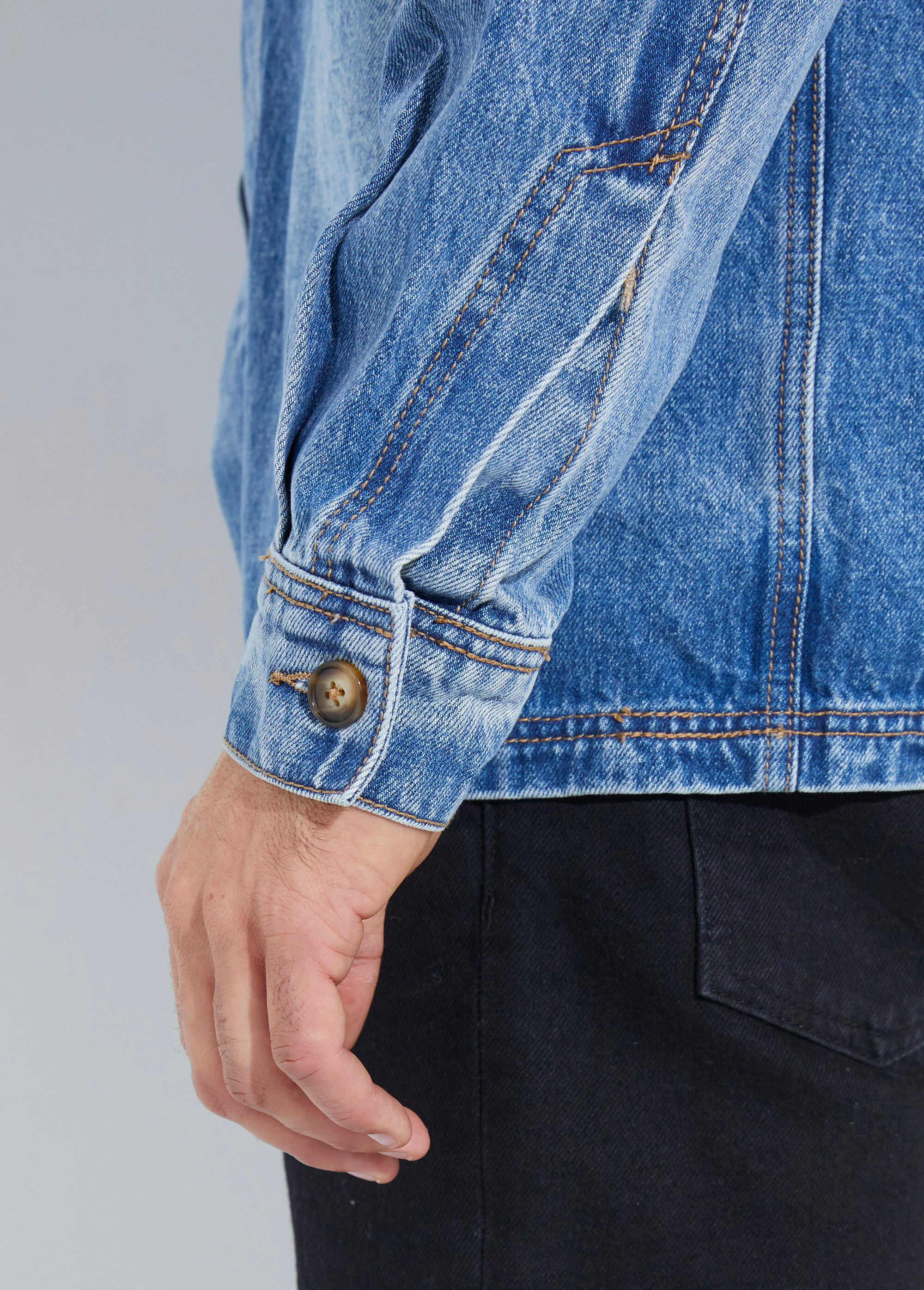 Surchemise en jean délavé, denim épais Homme Bleu LYSJF-022 DE2