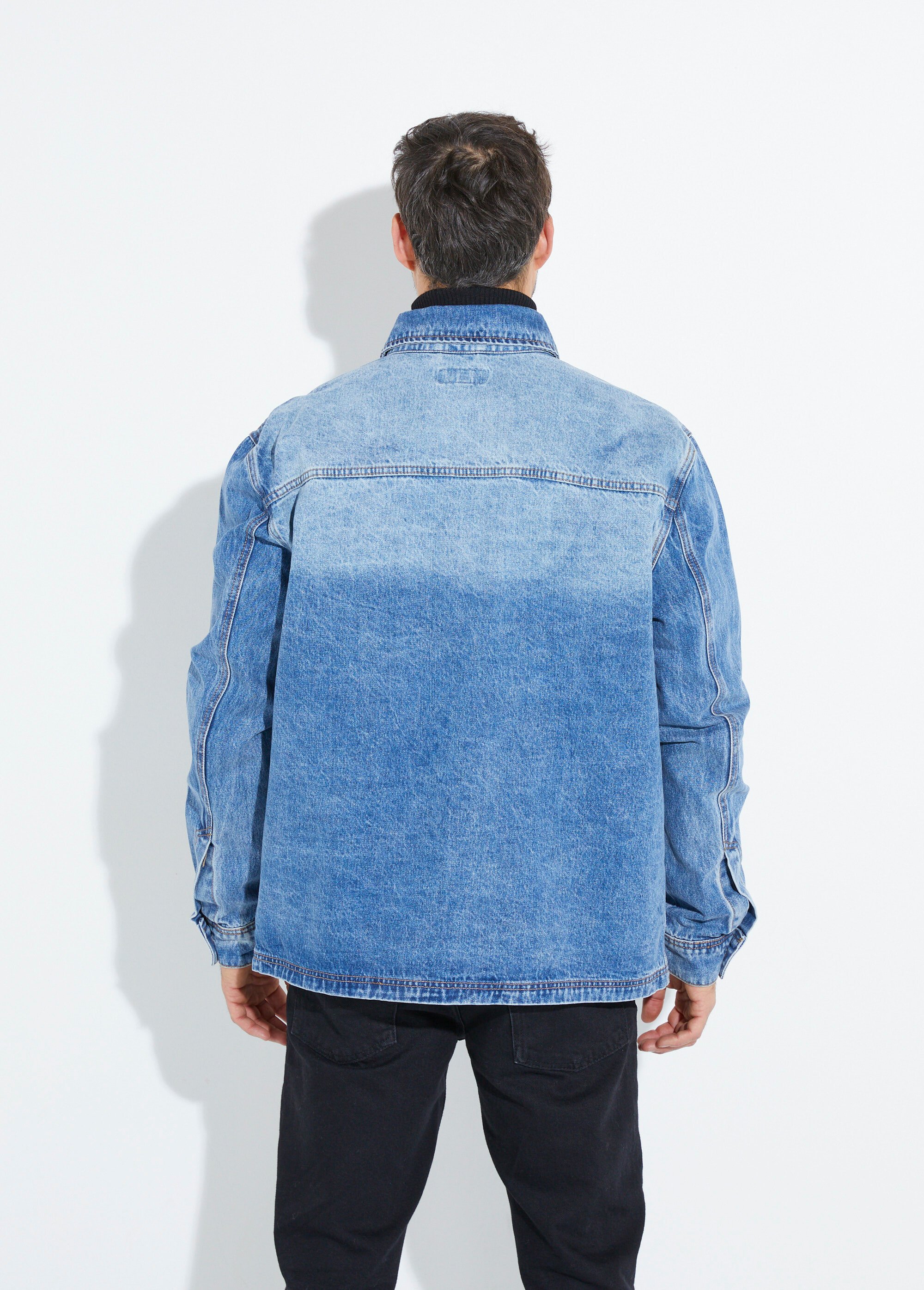 Surchemise en jean délavé, denim épais Homme Bleu LYSJF-022 DO1