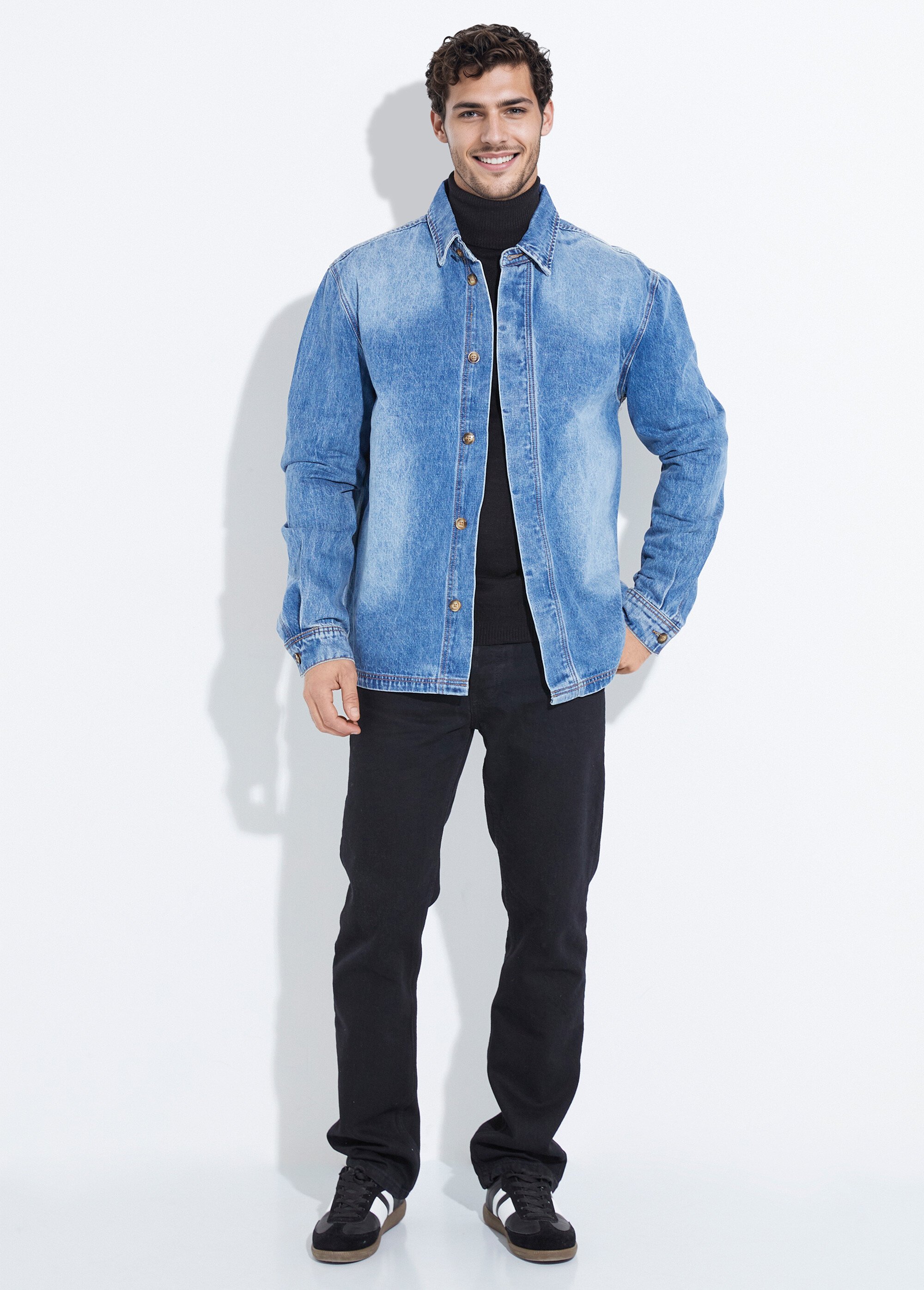 Surchemise en jean délavé, denim épais Homme Bleu LYSJF-022 SF1