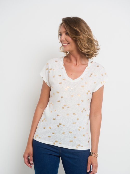 T-shirt manches courtes motif métallisé Femme Beige EJ-TEELUREX FA2