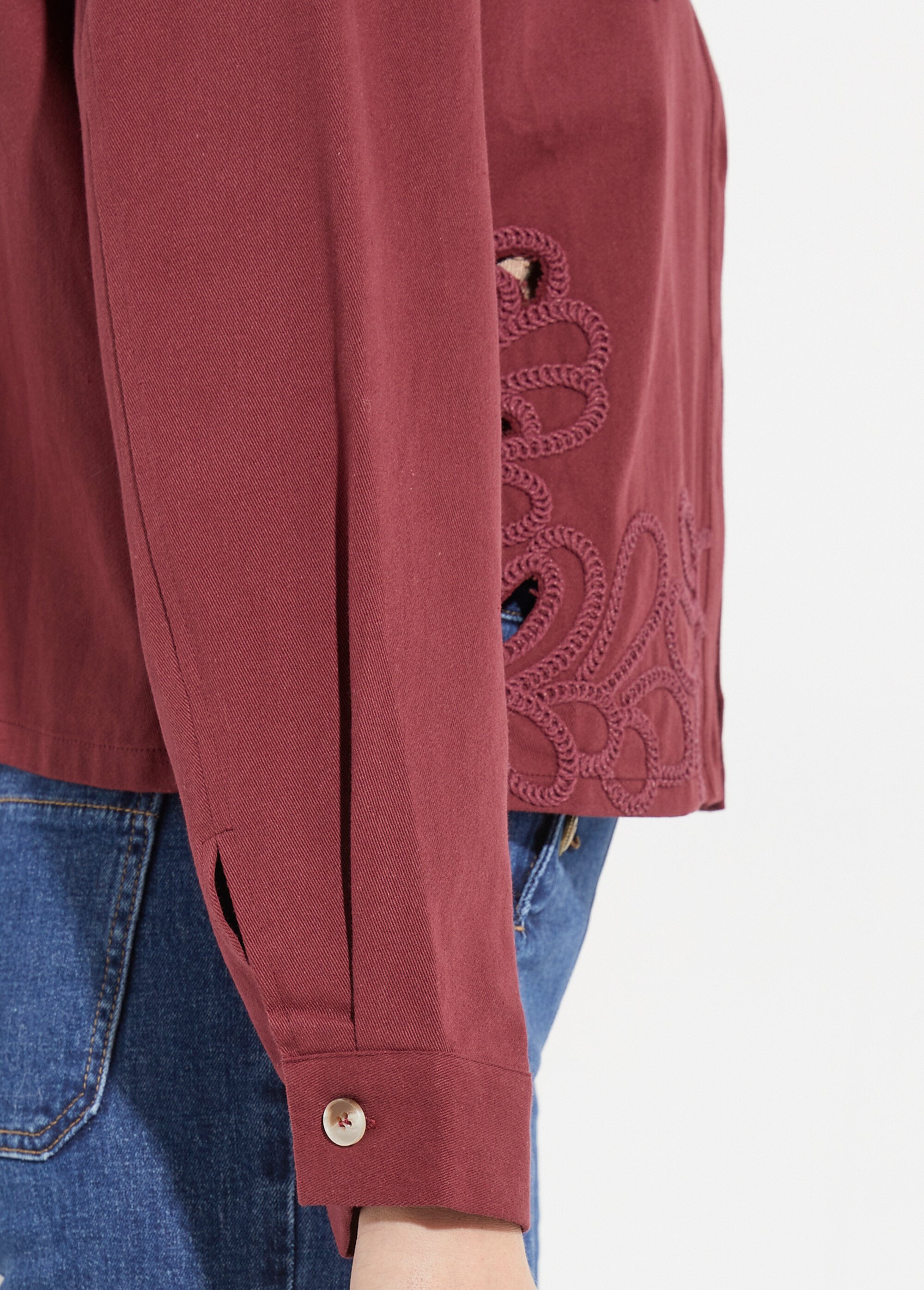 Veste courte en denim, détails ajourés Femme Rouge IA-Q3186 DE1