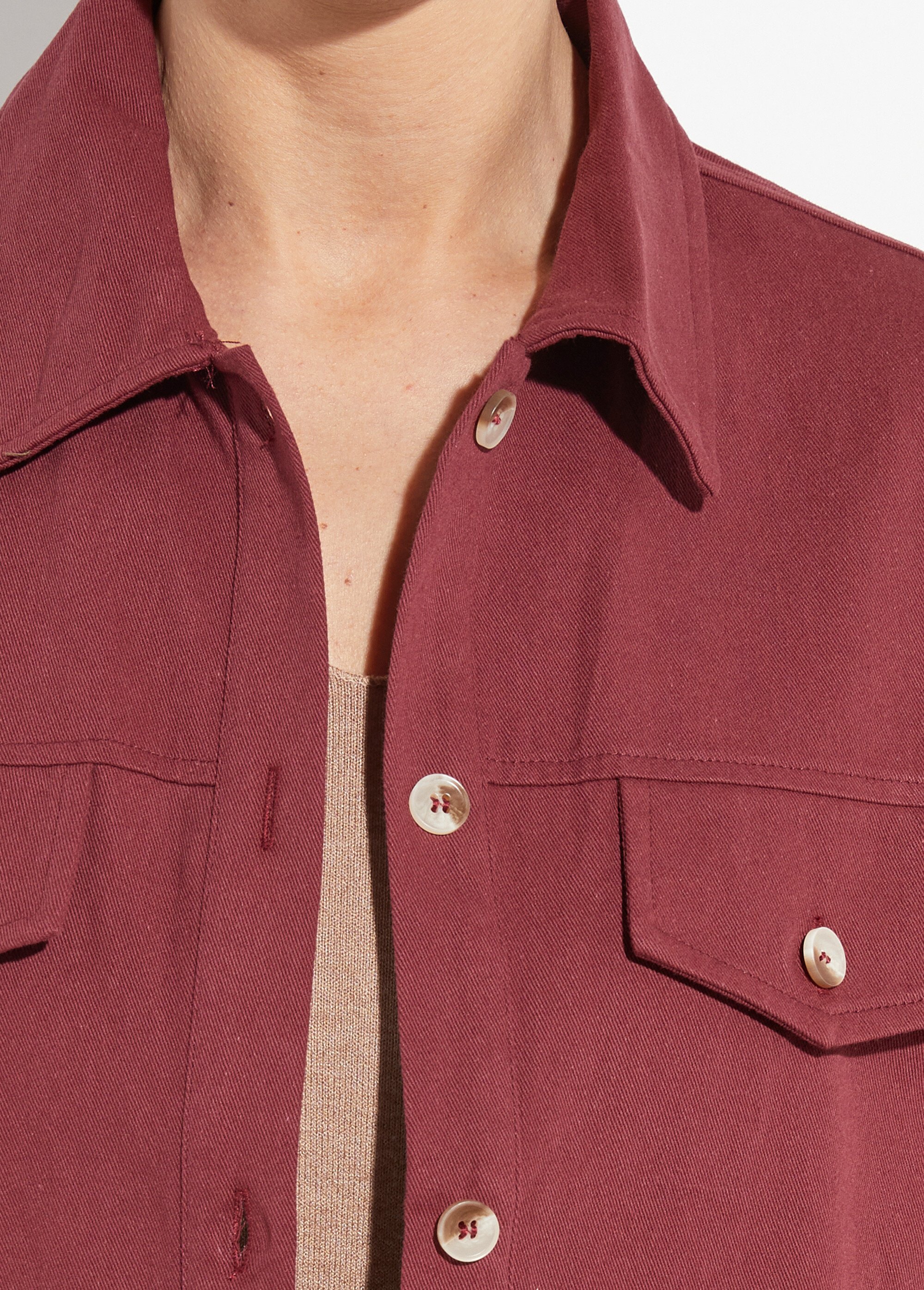 Veste courte en denim, détails ajourés Femme Rouge IA-Q3186 DE2