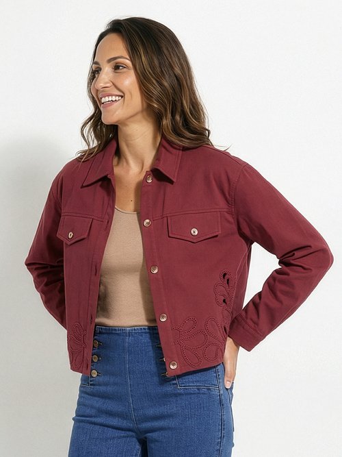 Veste courte en denim, détails ajourés Femme Rouge IA-Q3186 FA1