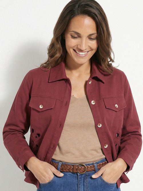Veste courte en denim, détails ajourés Femme Rouge IA-Q3186 MV1
