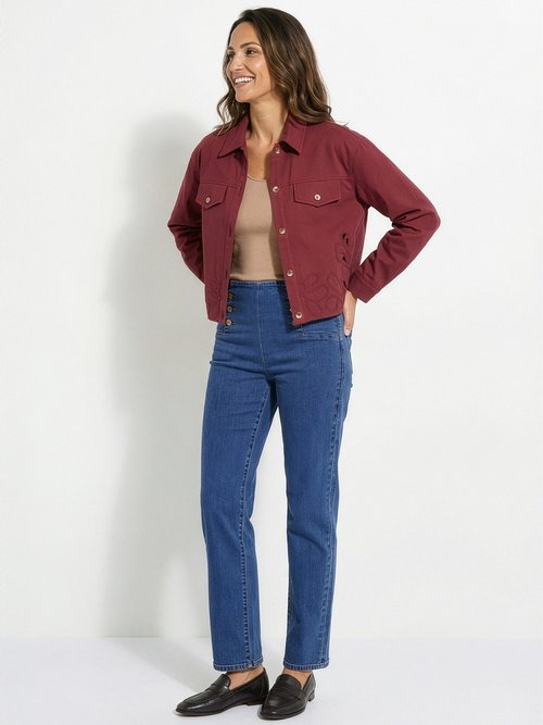 Veste courte en denim, détails ajourés Femme Rouge IA-Q3186 SF1