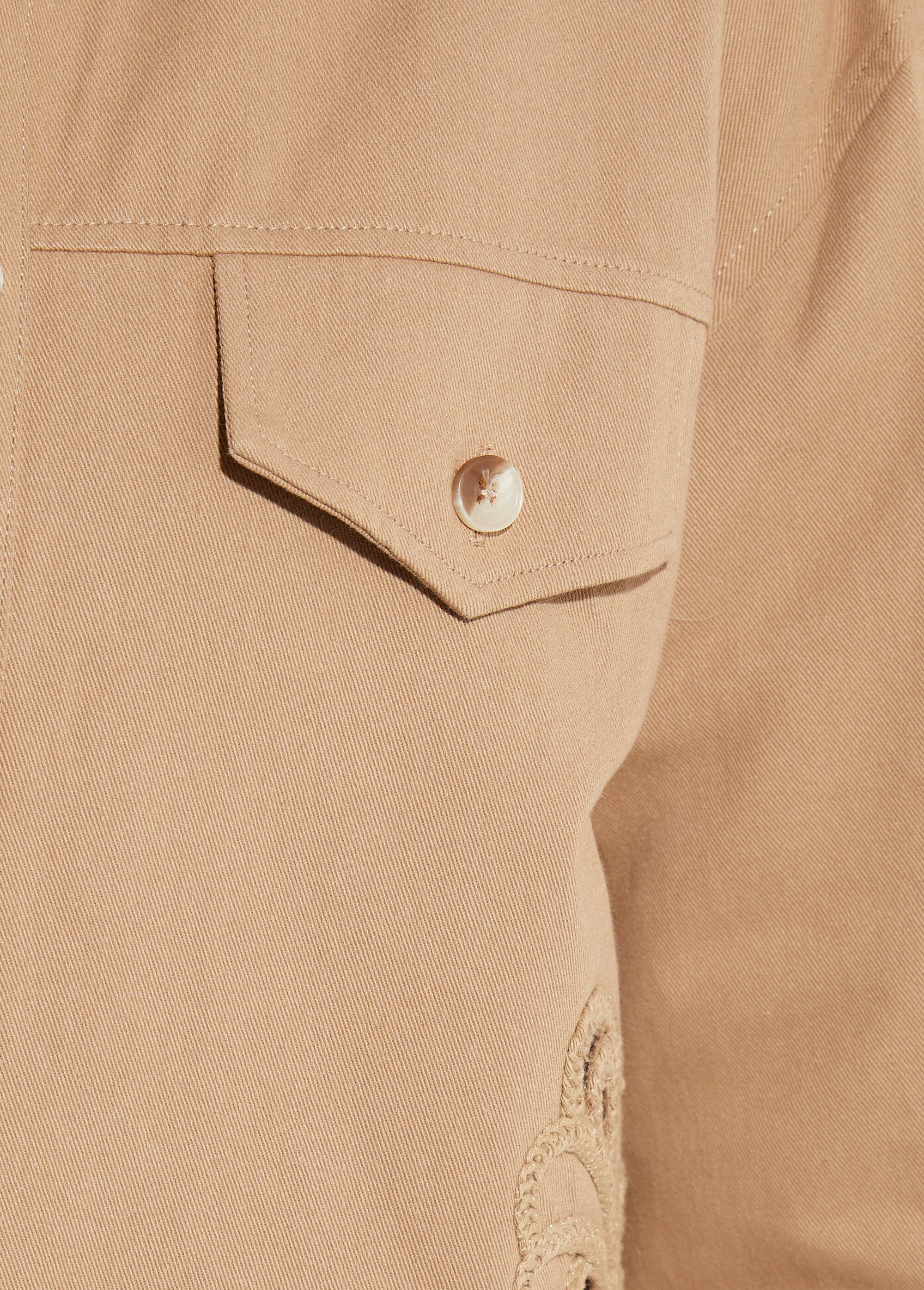 Veste courte en denim, détails ajourés Femme Marron IA-Q3186 DE2