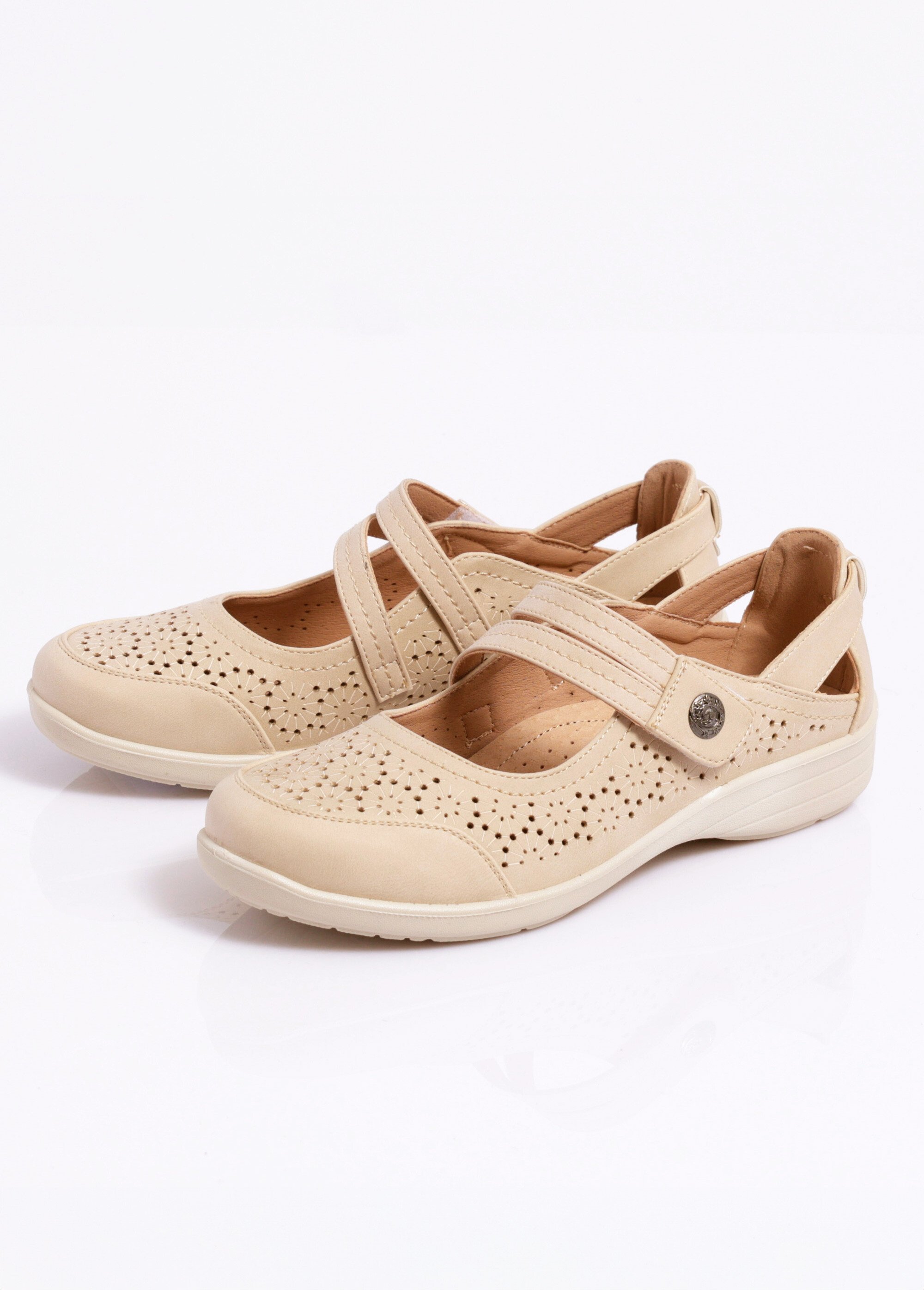 Ballerines perforées scratchées largeur confort Femme Beige OLENA DE1