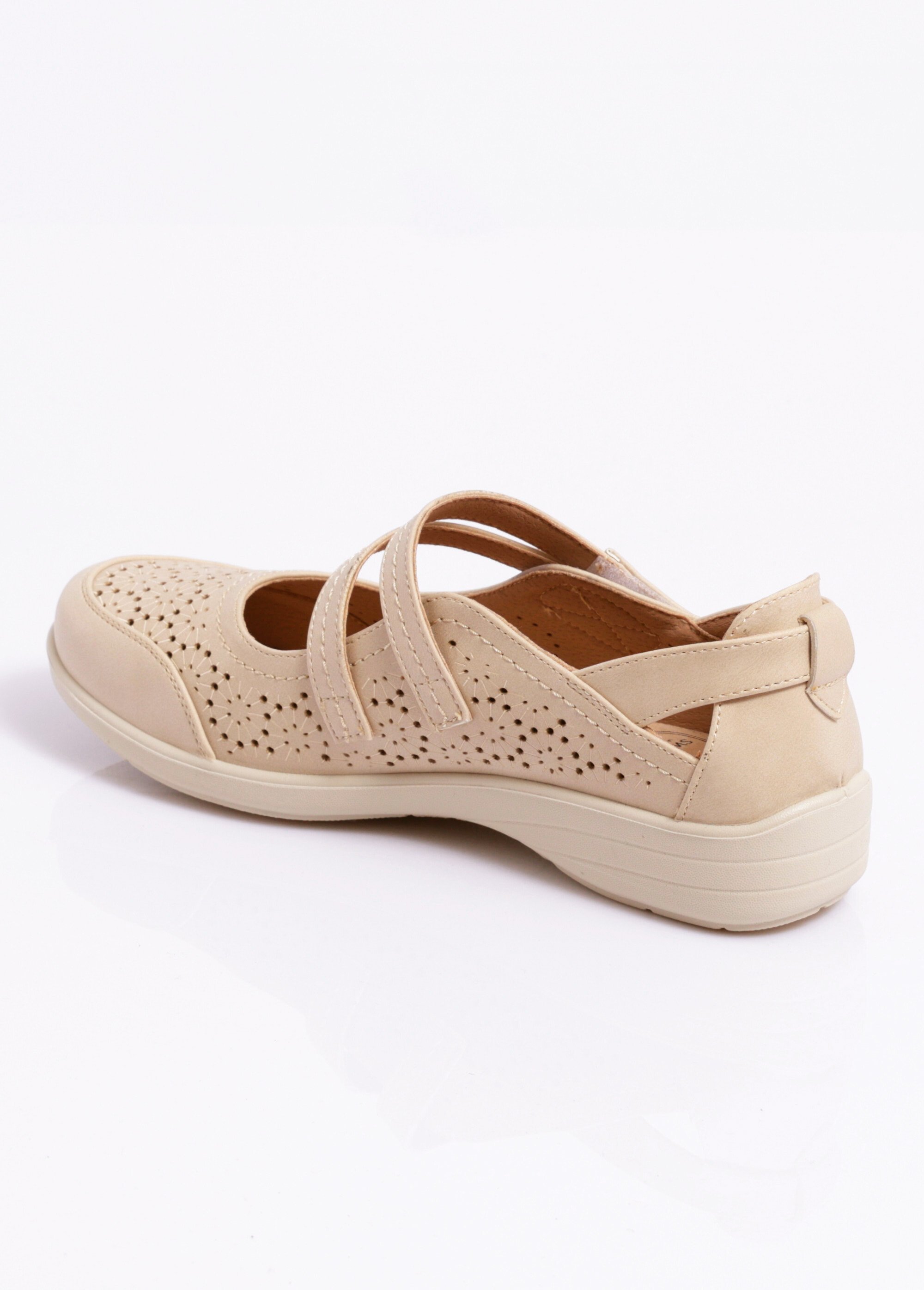 Ballerines perforées scratchées largeur confort Femme Beige OLENA DO1