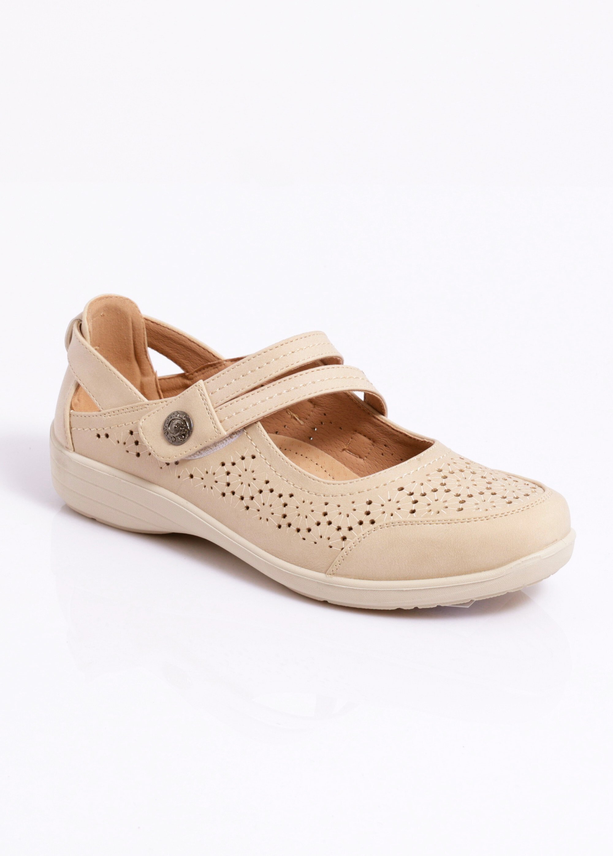 Ballerines perforées scratchées largeur confort Femme Beige OLENA FA1