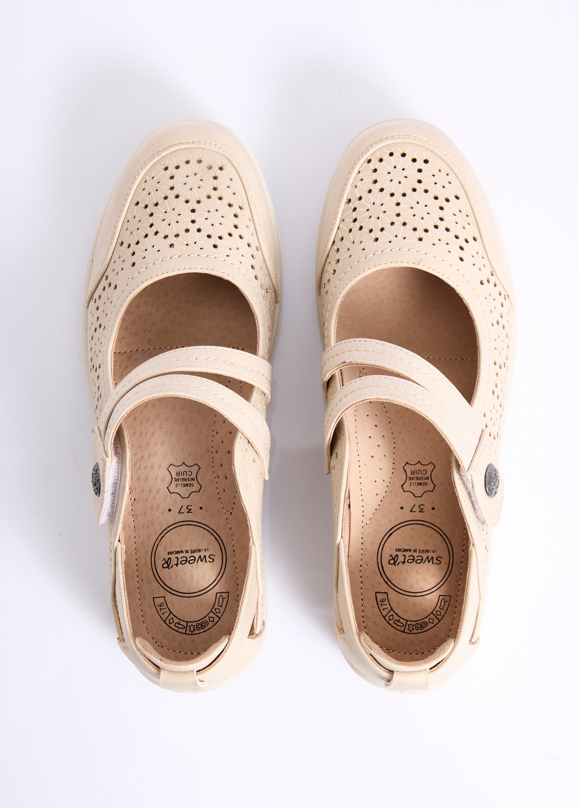 Ballerines perforées scratchées largeur confort Femme Beige OLENA OV1