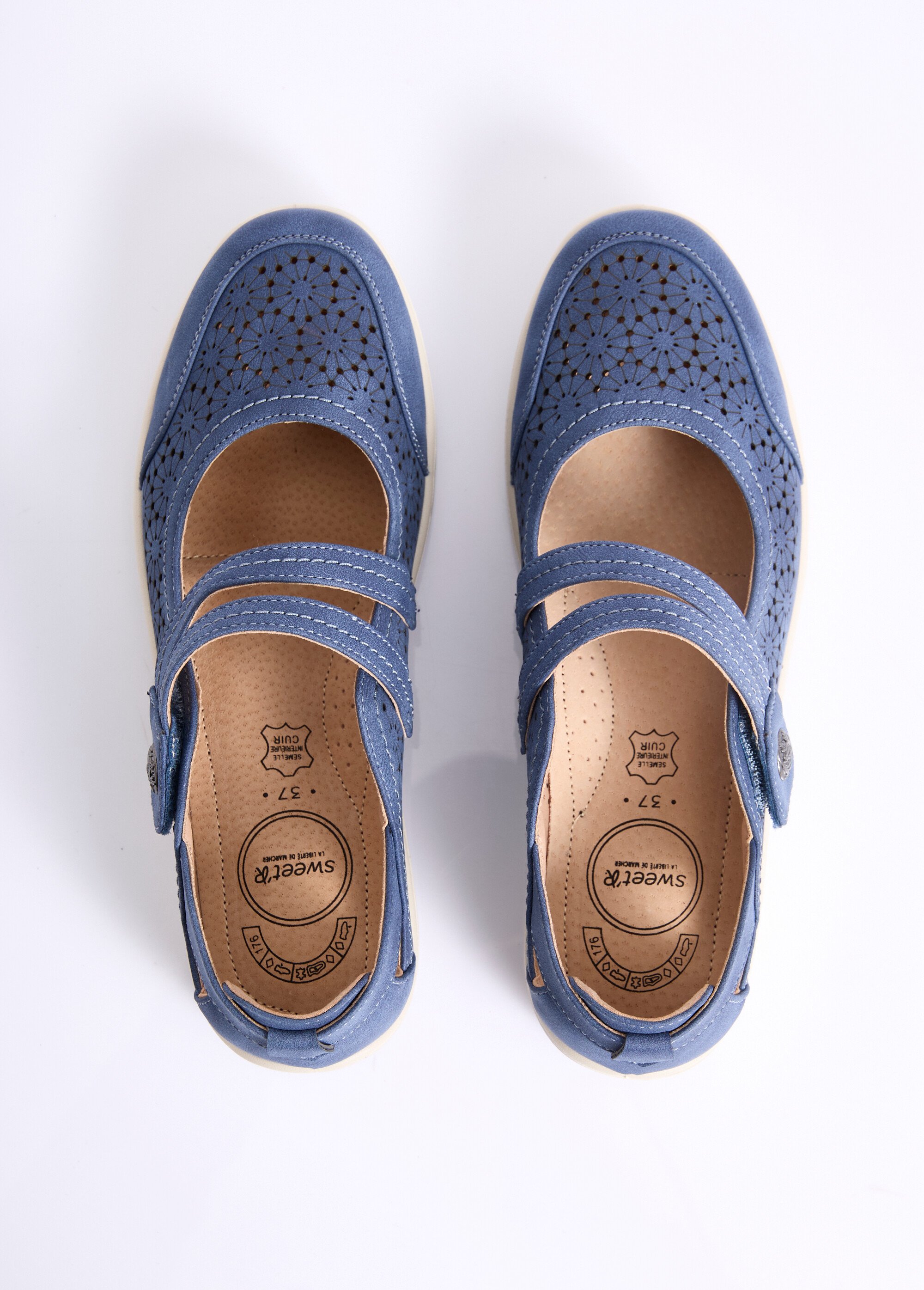 Ballerines perforées scratchées largeur confort Femme Bleu OLENA OV1