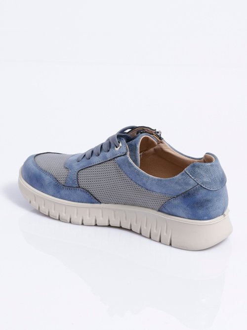 Baskets bi-matière lacées et zippées largeur confort Femme Bleu OCEA DO1