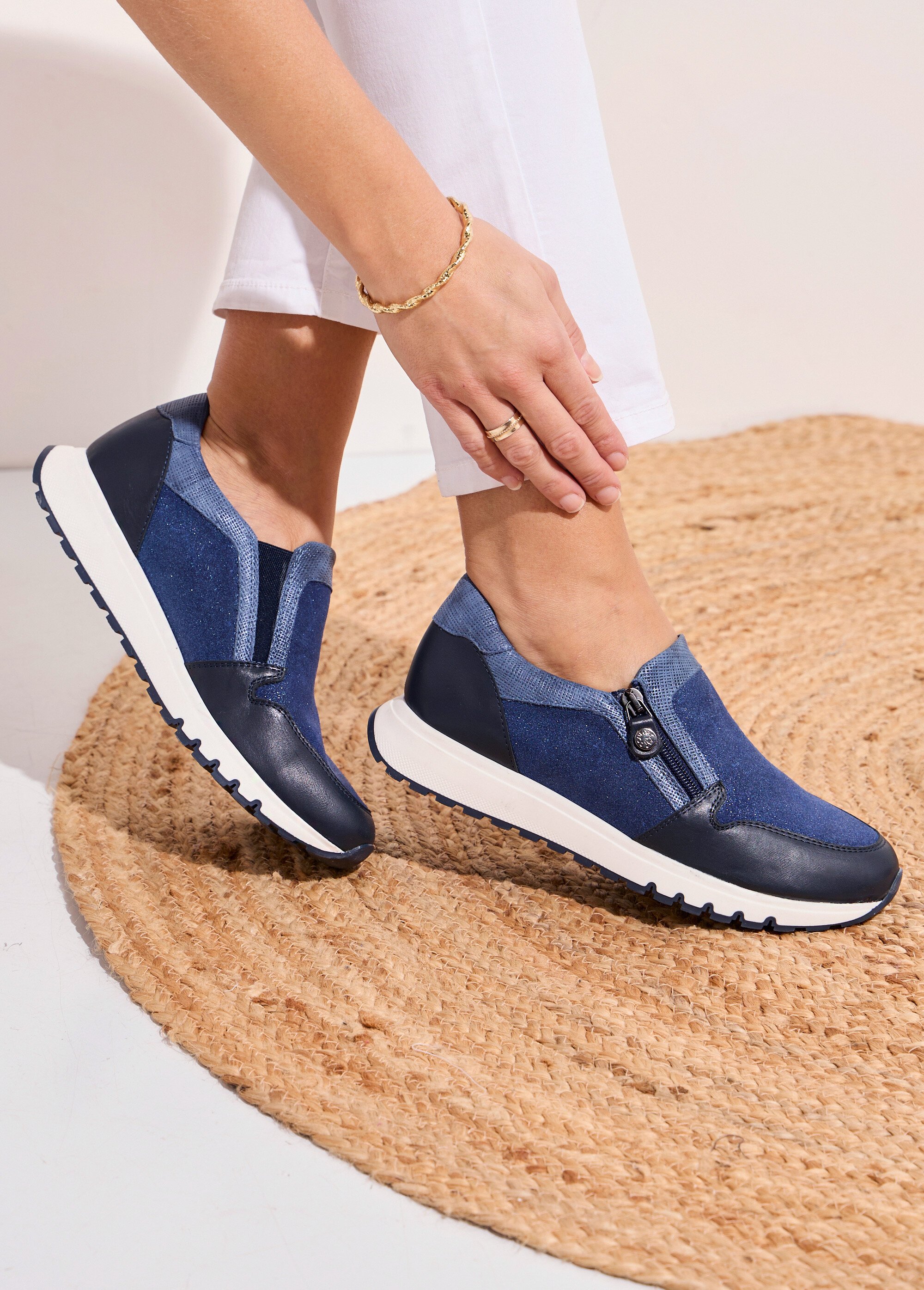 Baskets cuir zippées élastiquées Femme Bleu ODA SI1