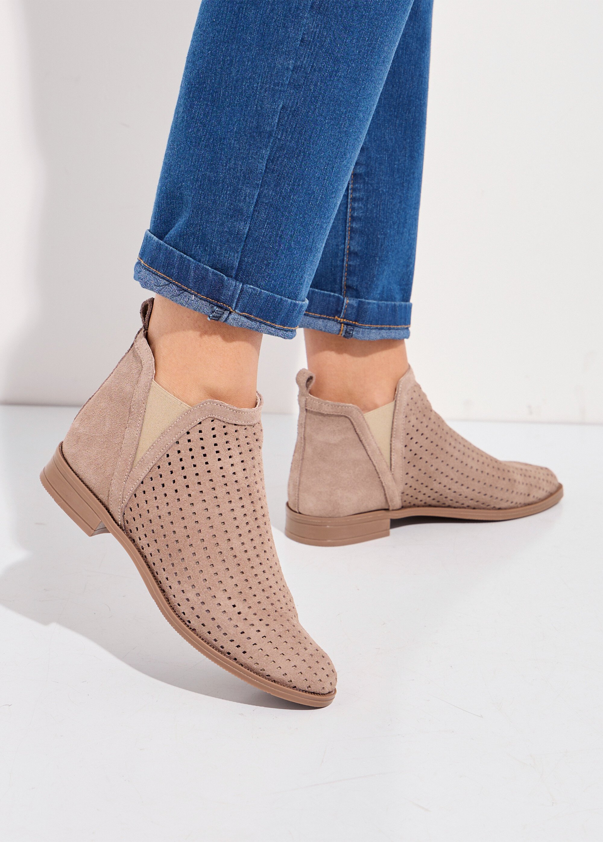 Boots perforées élastiquées cuir Femme Beige ORANE SI1