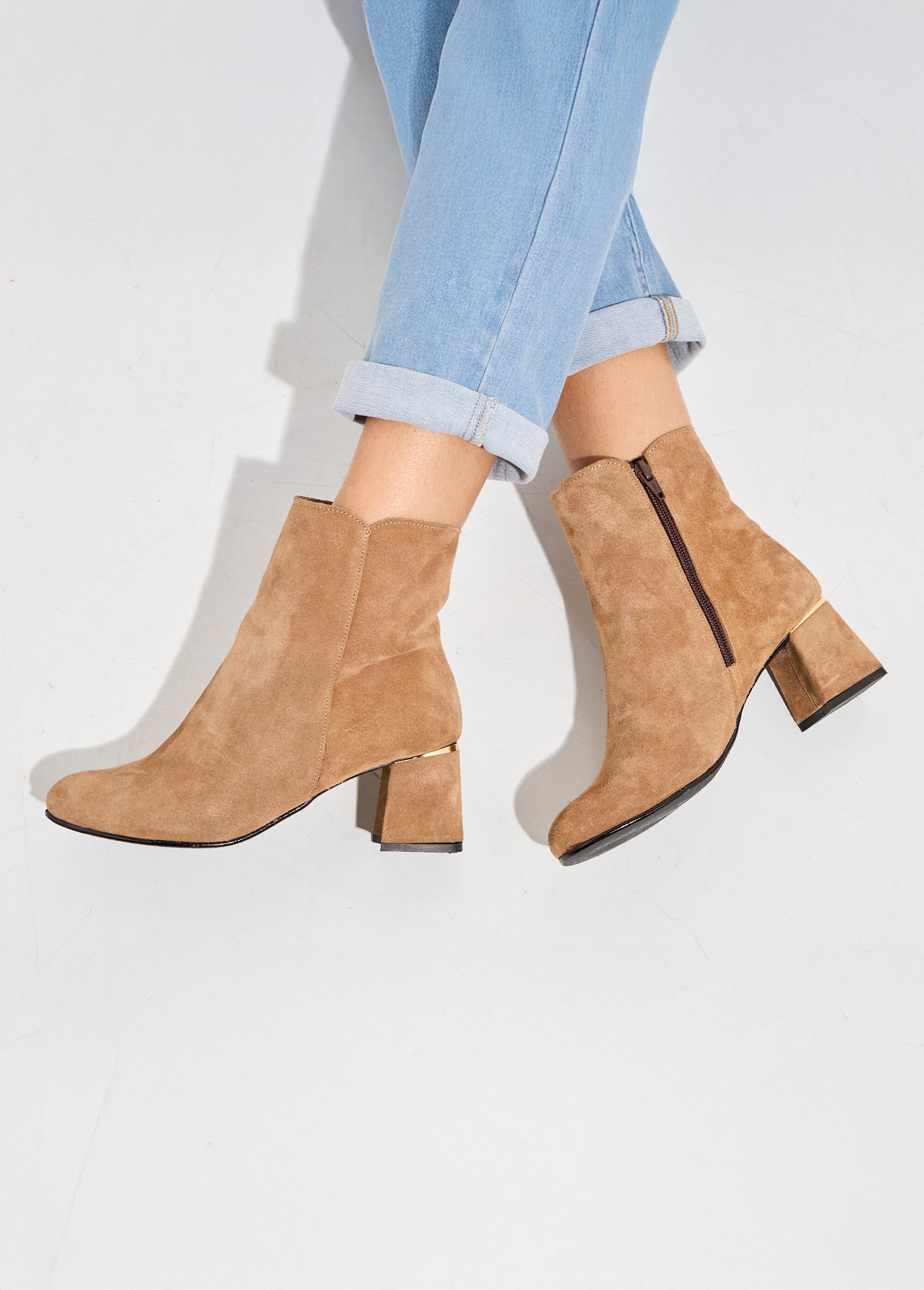 Boots zippées cuir velouté Femme Marron OCILIA SI1