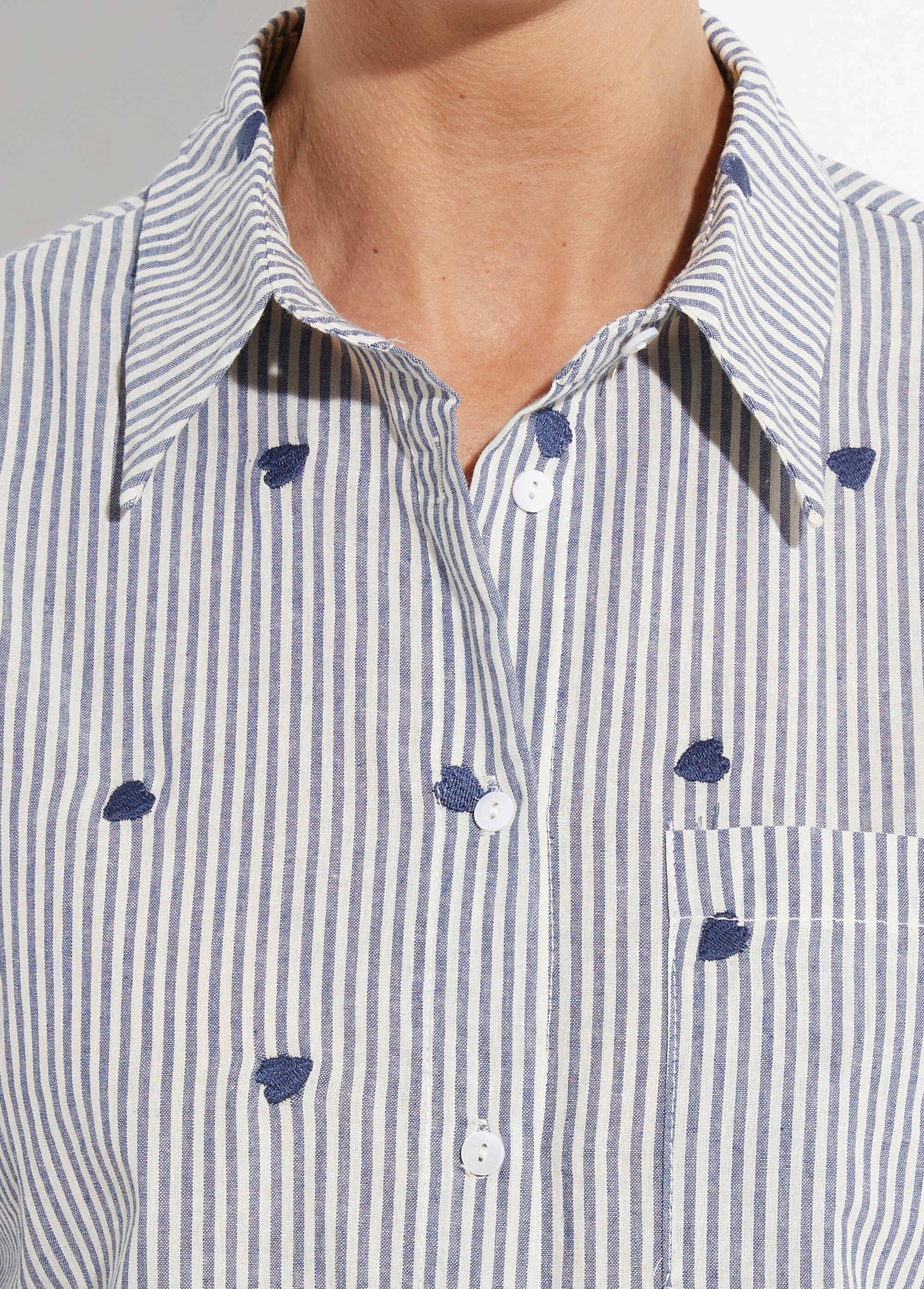 Chemisier à rayures et broderies cœurs Femme Bleu IA-Q3243 DE1