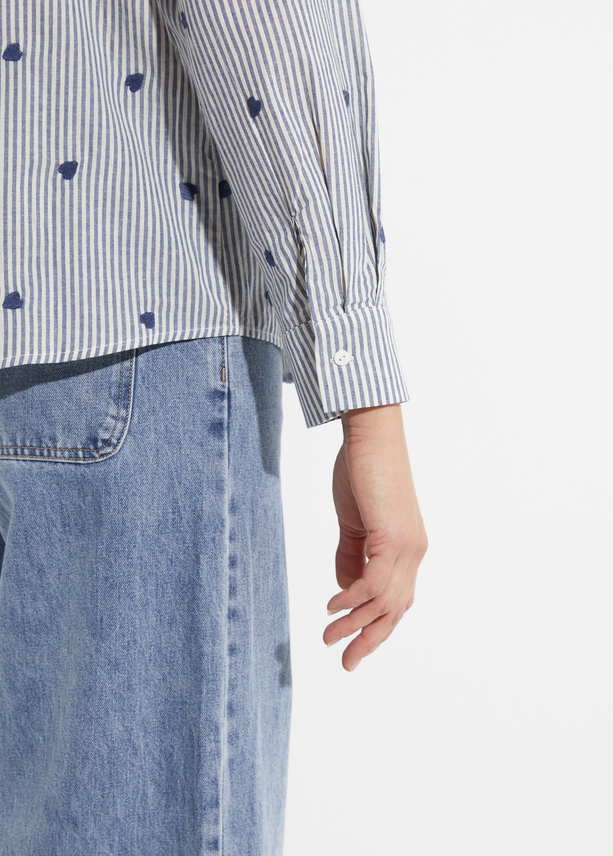 Chemisier à rayures et broderies cœurs Femme Bleu IA-Q3243 DE2