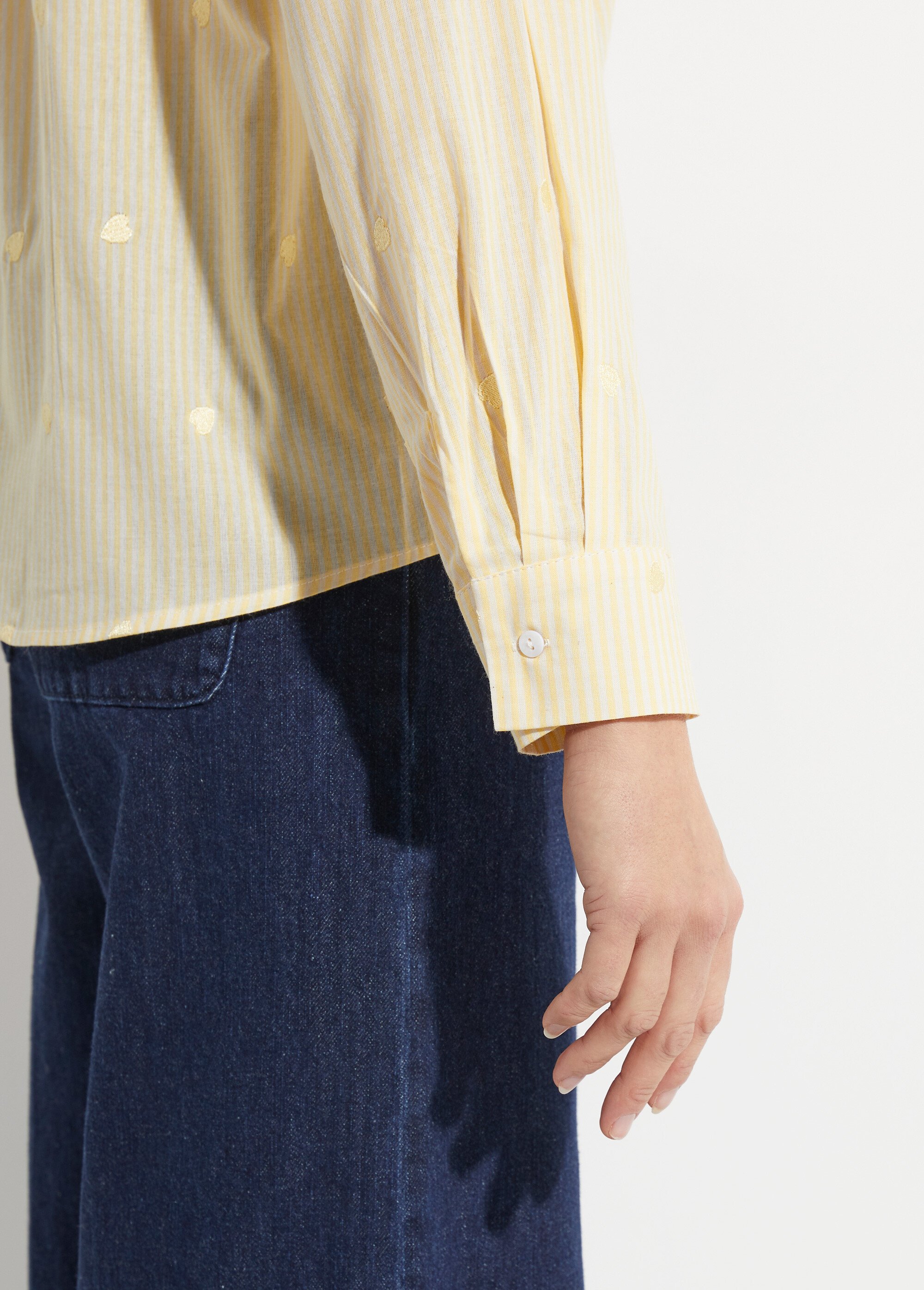 Chemisier à rayures et broderies cœurs Femme Jaune IA-Q3243 DE2