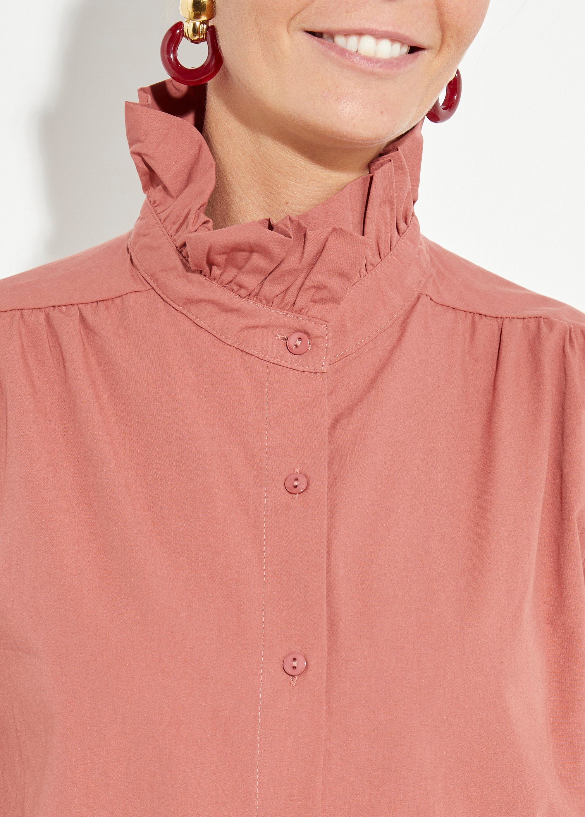 Chemisier avec col montant plissé Femme Orange IA-R6036 DE1