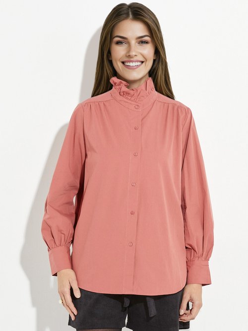 Chemisier avec col montant plissé Femme Orange IA-R6036 FA1