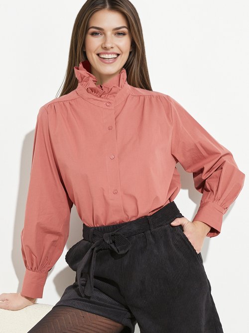 Chemisier avec col montant plissé Femme Orange IA-R6036 MV1