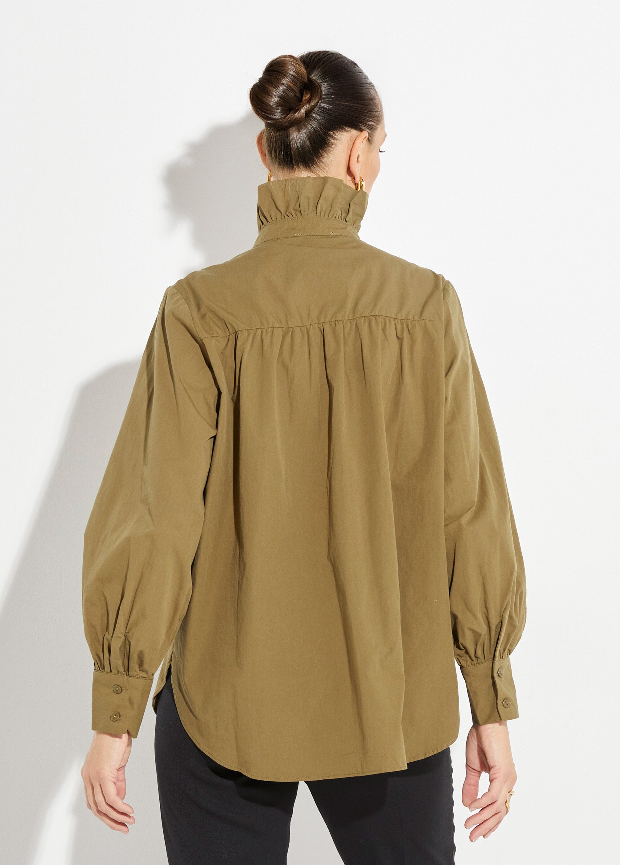 Chemisier avec col montant plissé Femme Vert IA-R6036 DO1