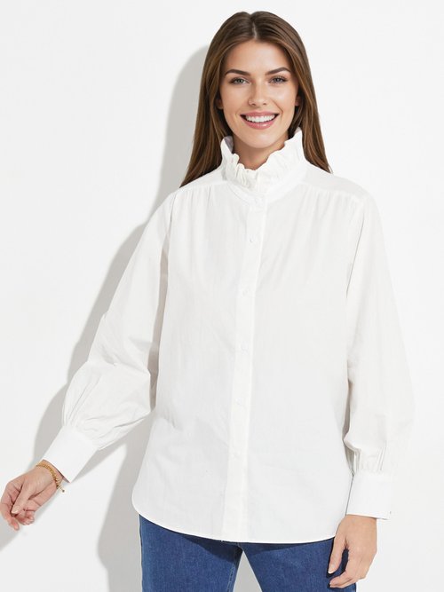 Chemisier avec col montant plissé Femme Blanc IA-R6036 FA1
