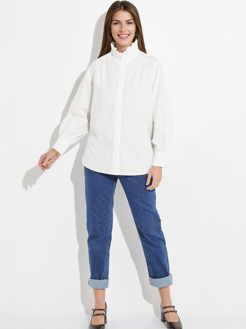 Chemisier avec col montant plissé Femme Blanc IA-R6036 SF1