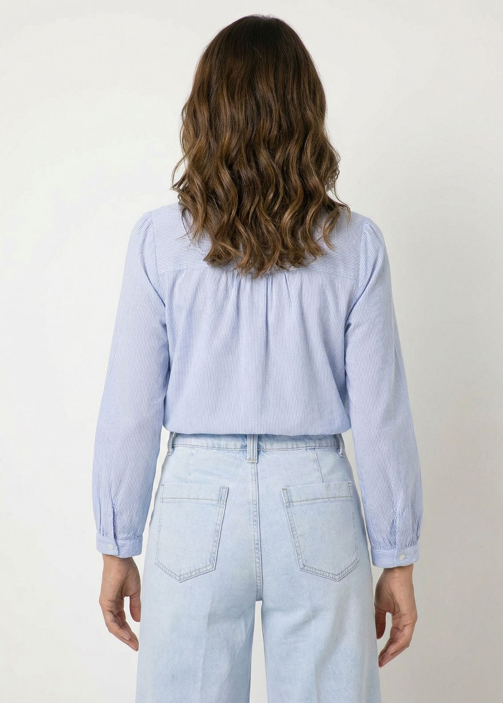 Chemisier rayé col rond et broderies Femme Bleu IA-Q3235 DO1