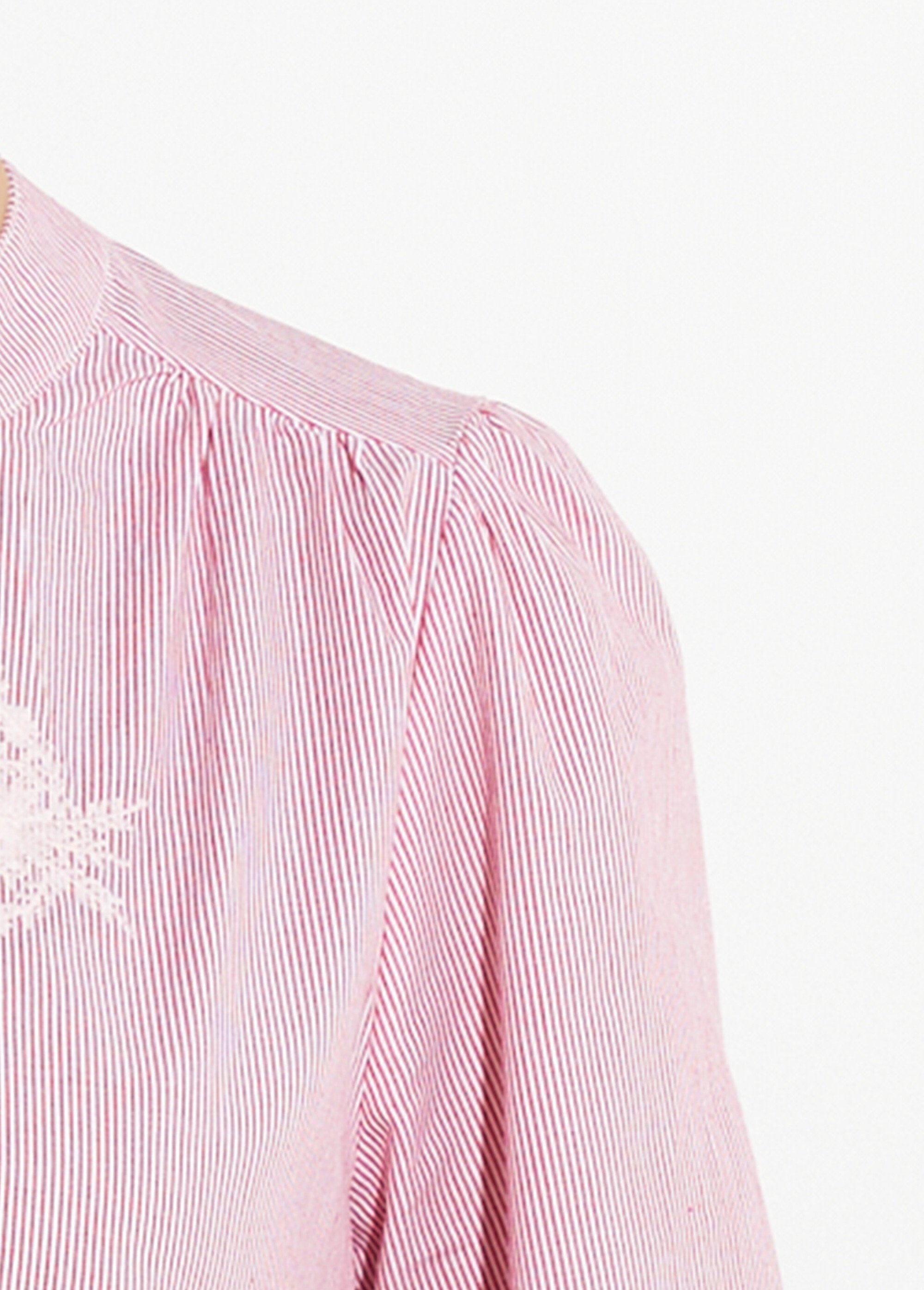 Chemisier rayé col rond et broderies Femme Rouge IA-Q3235 DE2