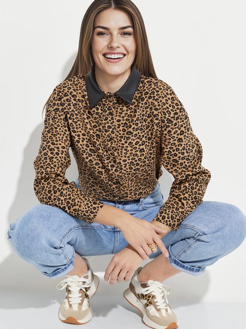 Chemisier velours léopard et col simili Femme Marron IA-T012 MV1