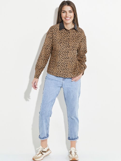 Chemisier velours léopard et col simili Femme Marron IA-T012 SF1