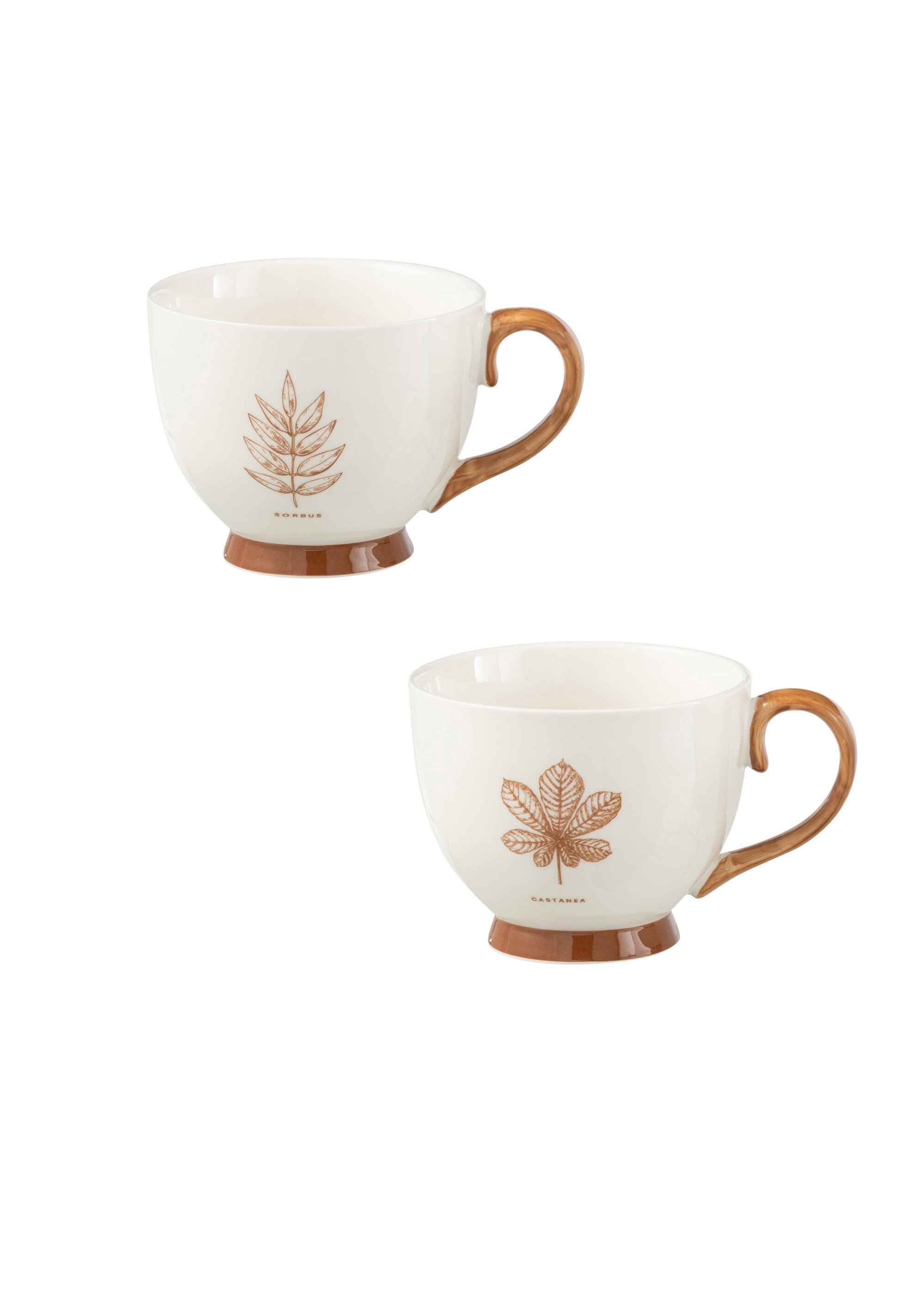 Set de 2 tasses à anse décor feuille