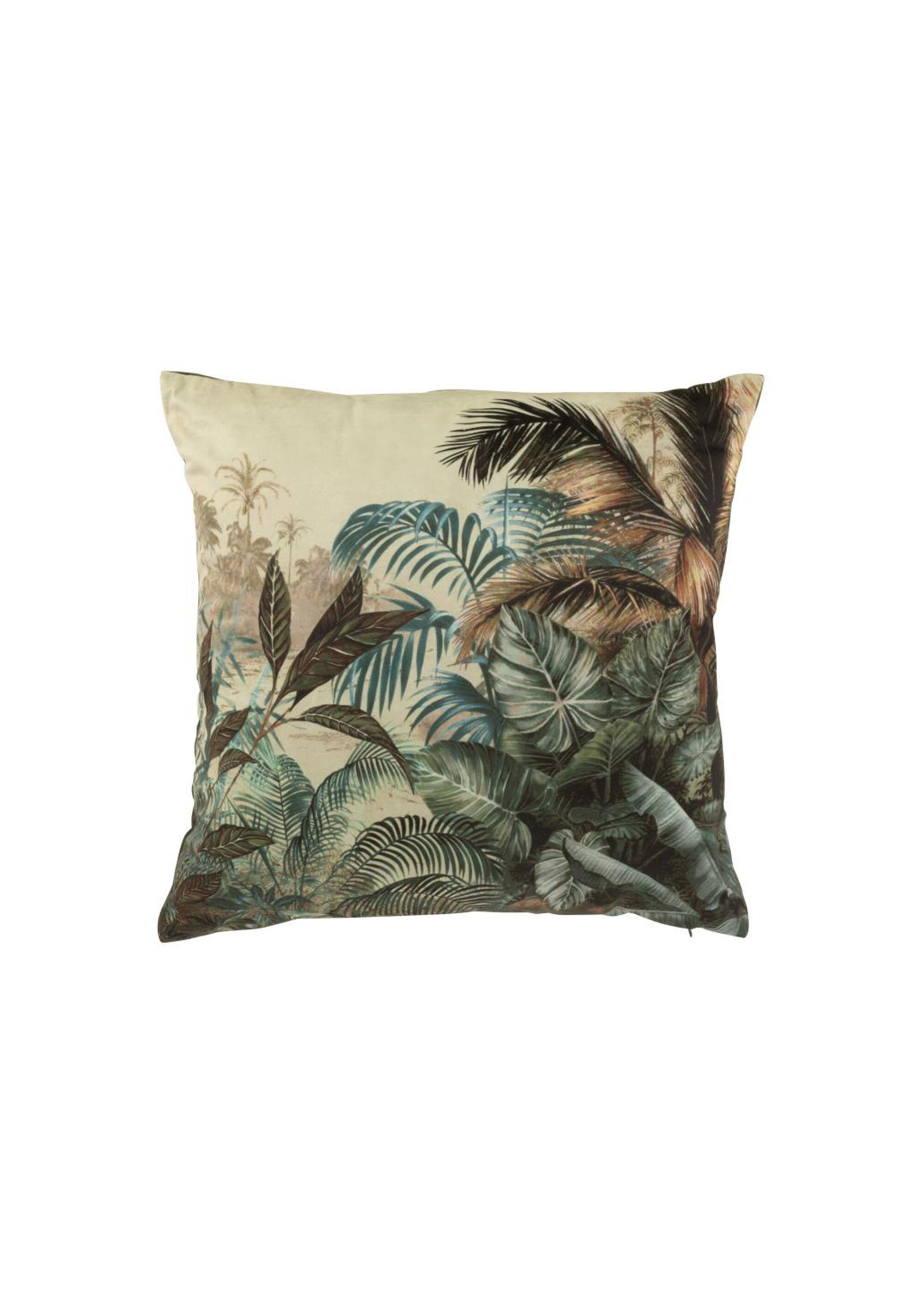Coussin carré en velours imprimé jungle