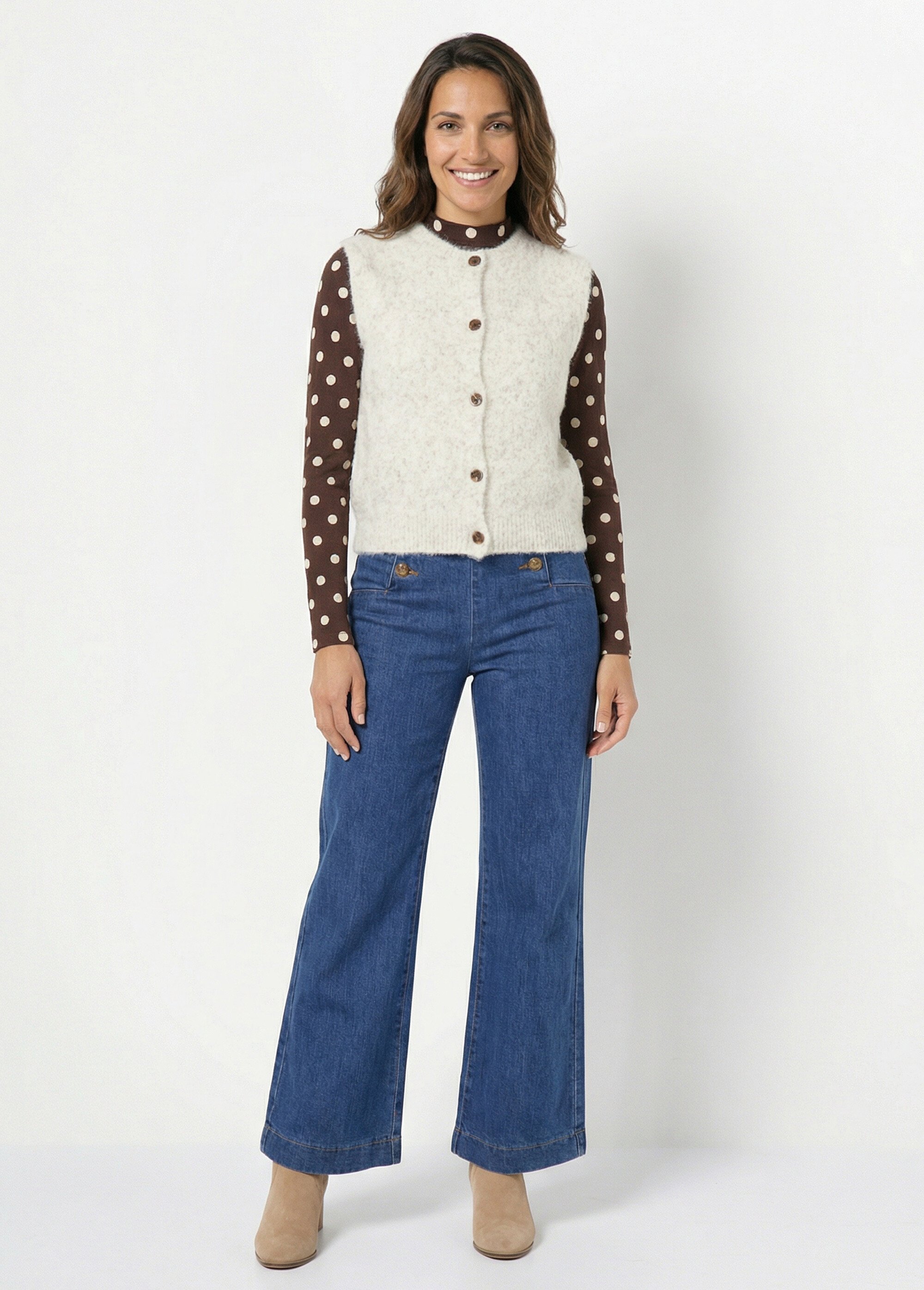 Gilet sans manches avec laine et alpaga Femme Beige IA-PL147 SF1